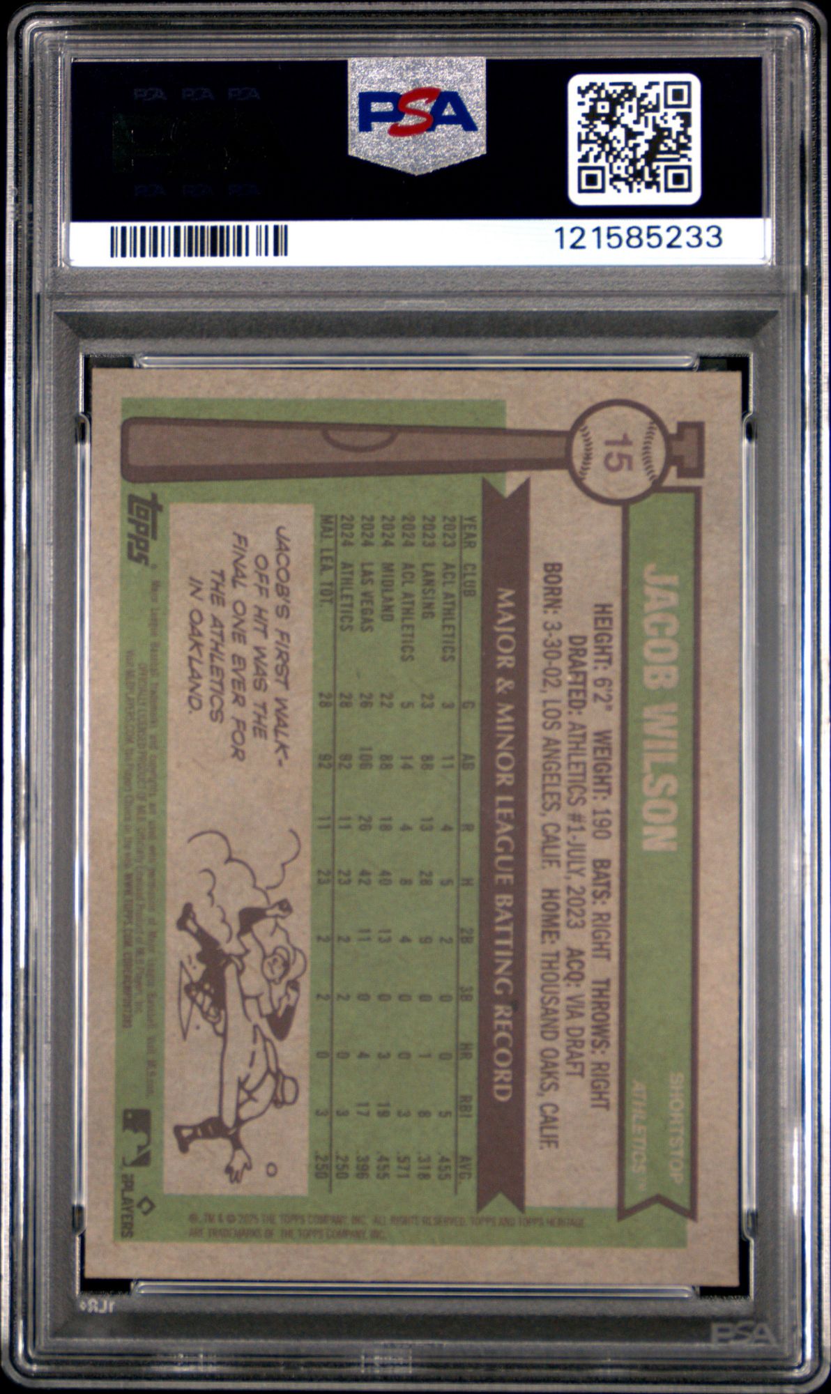 2025 Topps Heritage 15 Jacob Wilson Chrome-Light Blue Sparkle Refractor PSA 10 product image