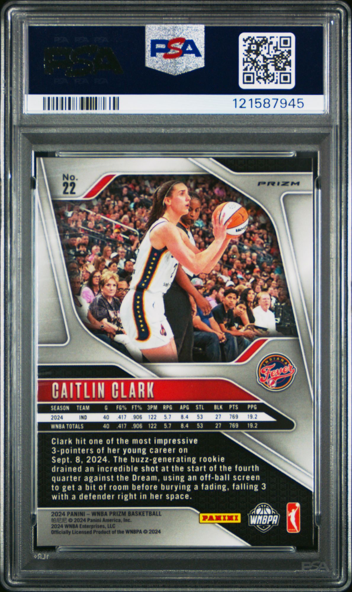 2024 Panini Prizm WNBA 22 Caitlin Clark Orange Velocity PSA 8 product image