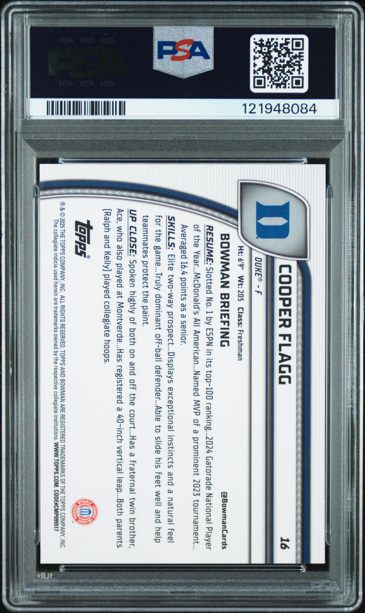 2024 Bowman Chrome University 16 Cooper Flagg PSA 10 product image