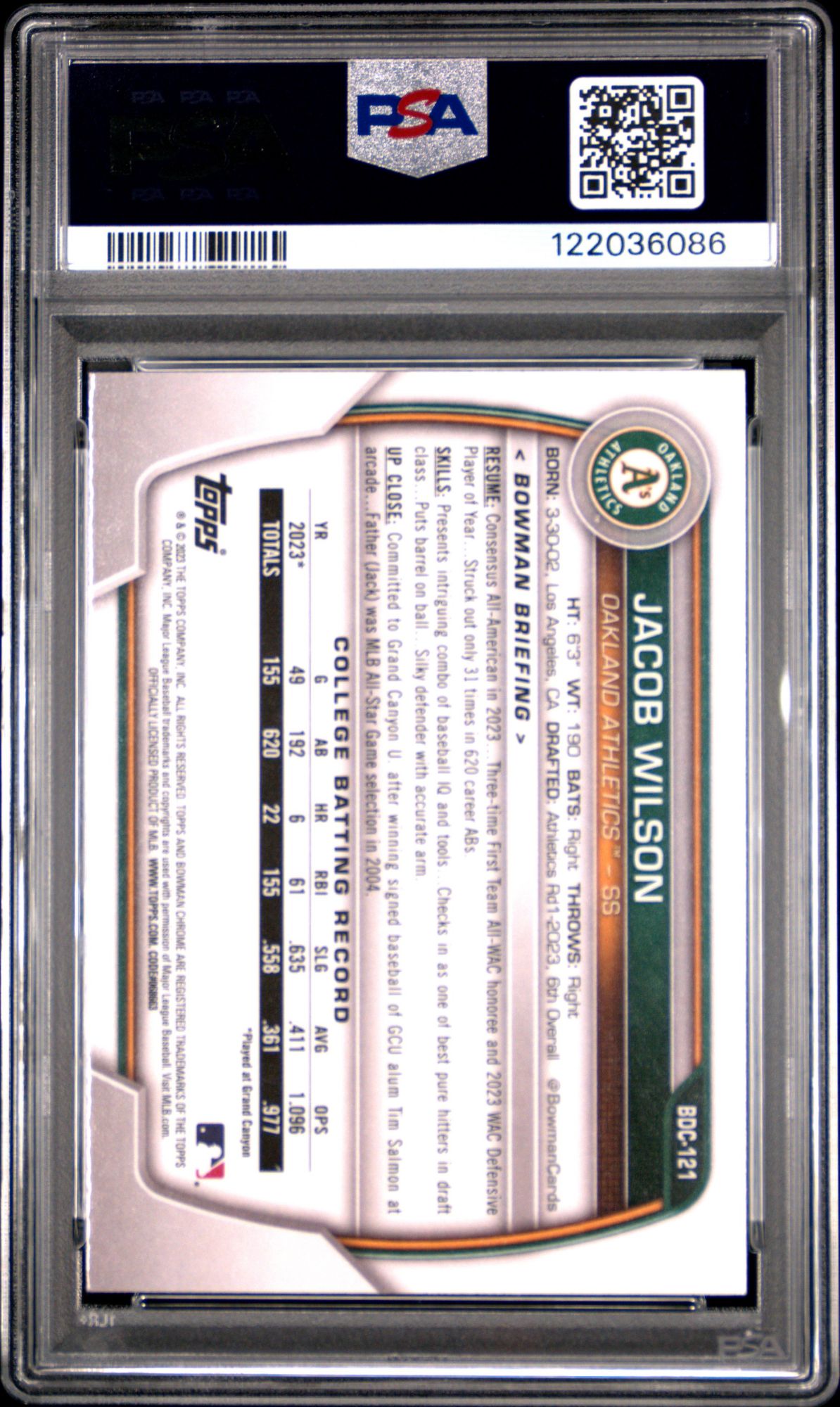 2023 Bowman Draft BDC121 Jacob Wilson Chrome PSA 10 product image