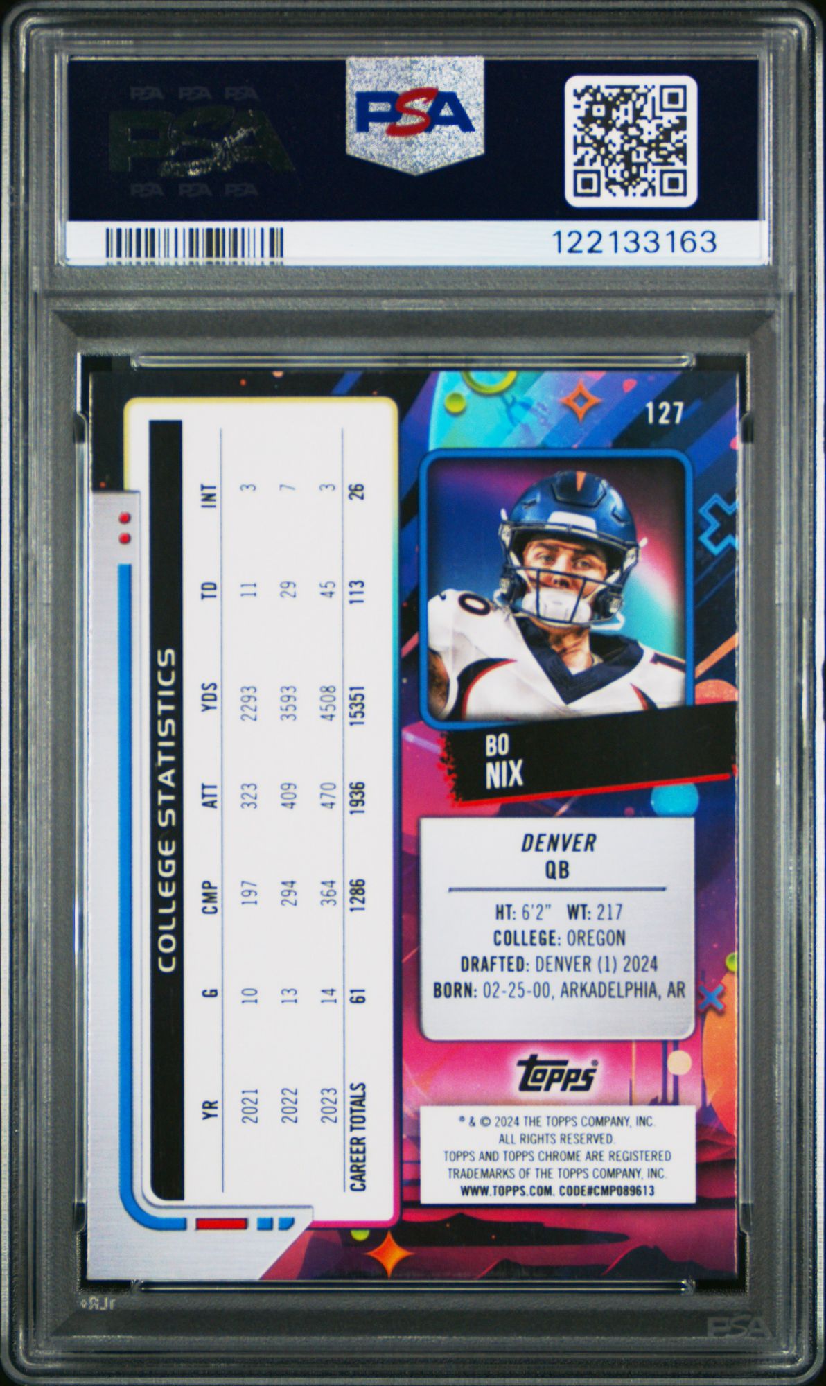 2024 Topps Cosmic Chrome 127 Bo Nix Nucleus PSA 10 product image