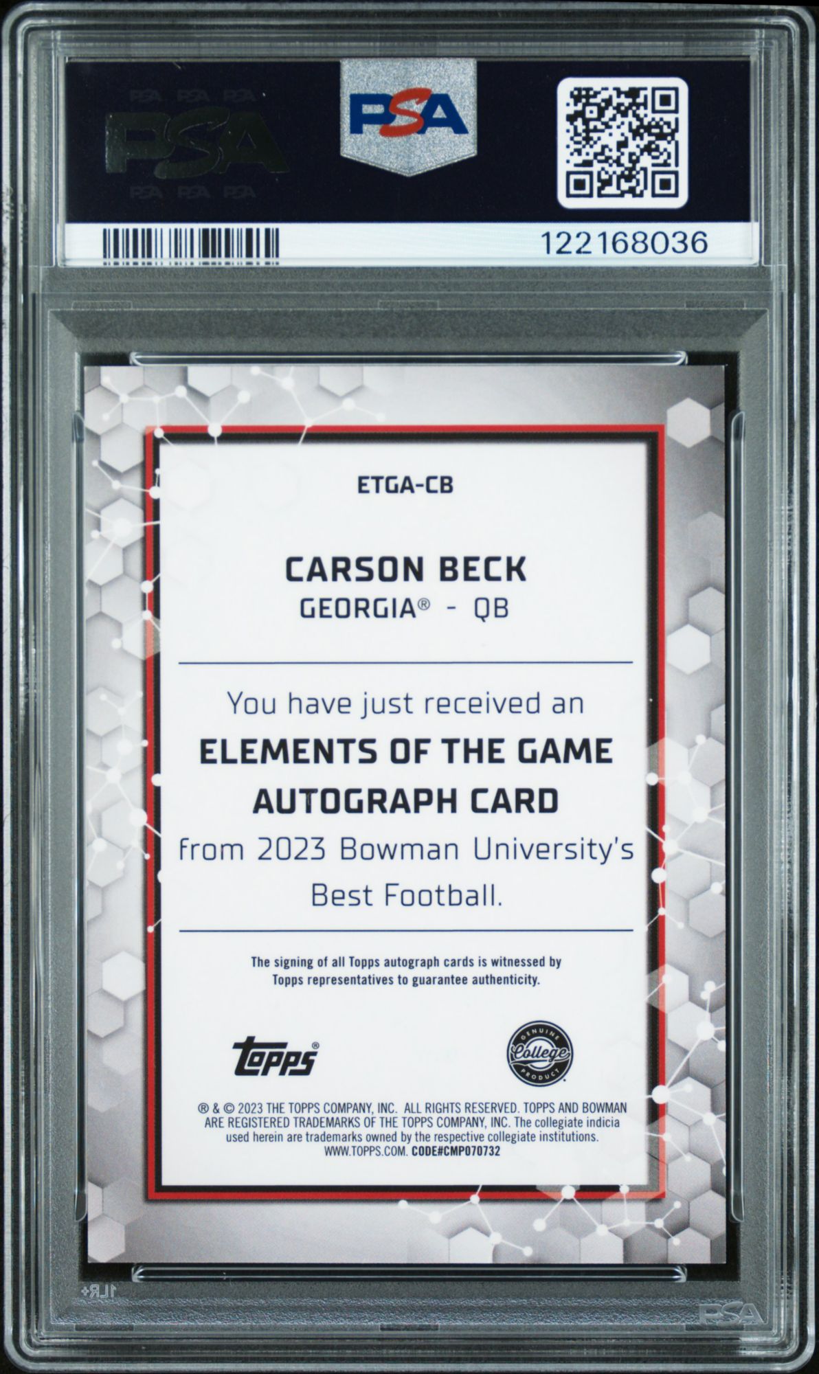 2023 Bowman University Best Elements Of The Game Autographs Cb Carson Beck PSA 10 product image
