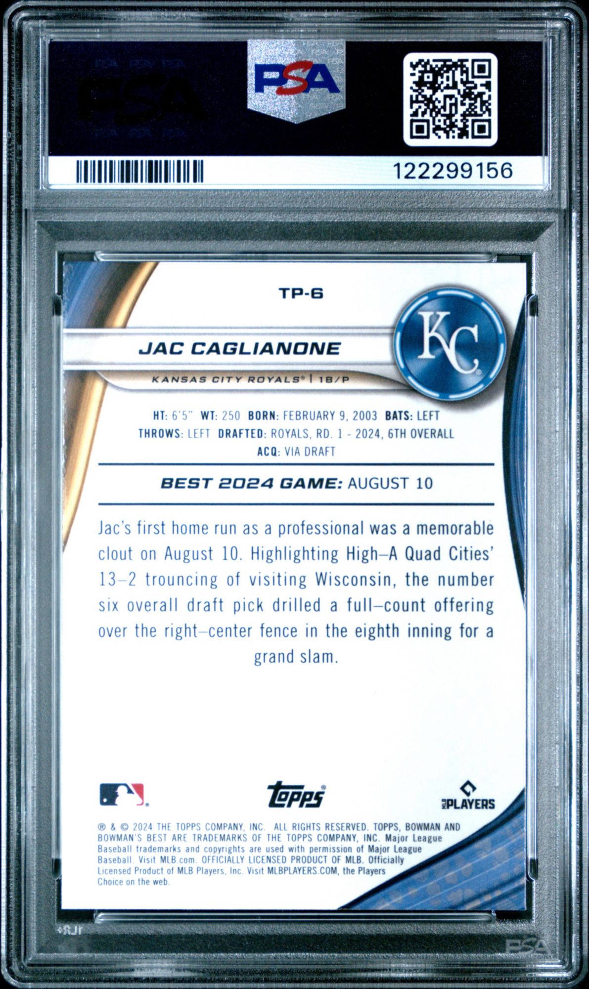 2024 Bowman'S Best Top Prospects TP6 Jac Caglianone PSA 10 product image