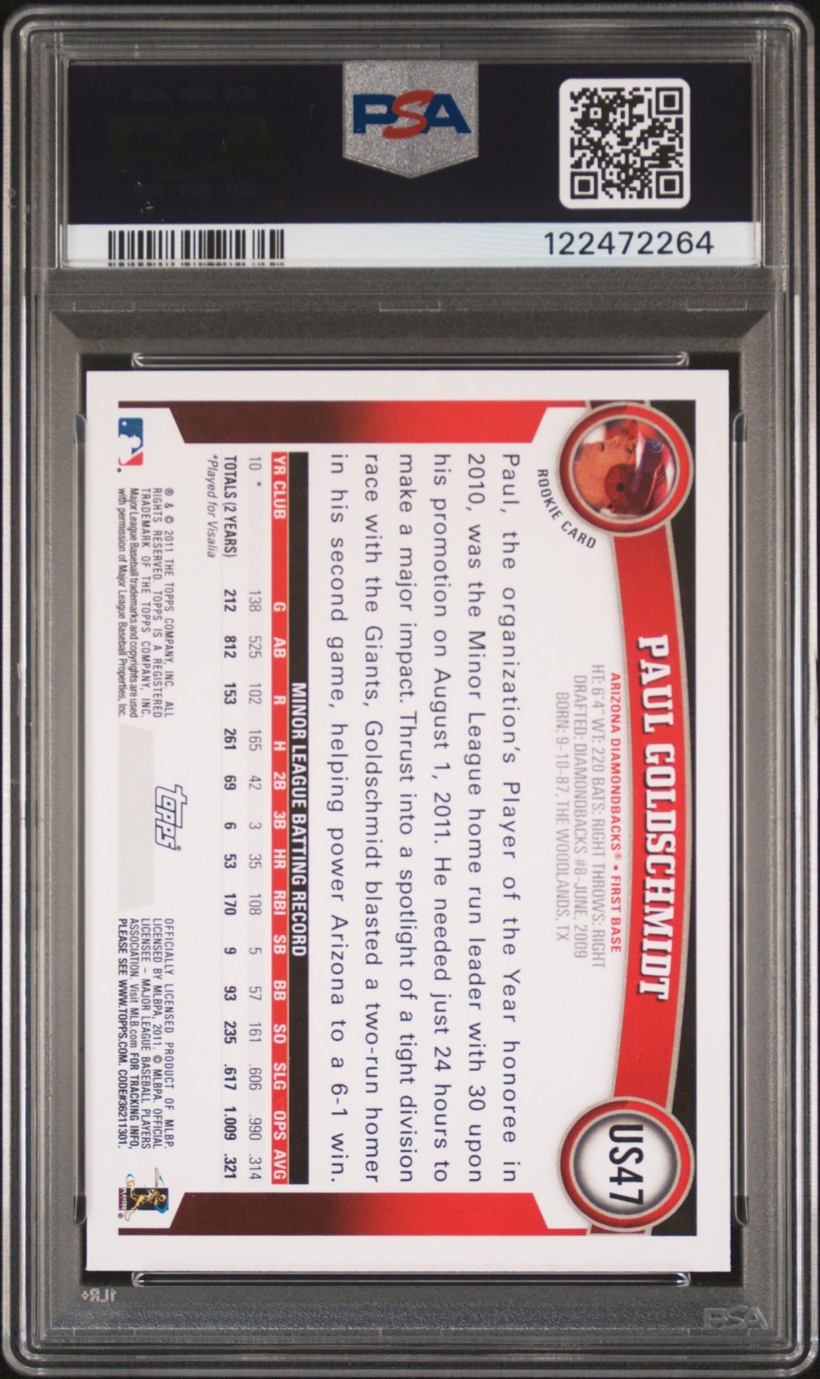 2011 Topps Update US47 Paul Goldschmidt PSA 10 product image