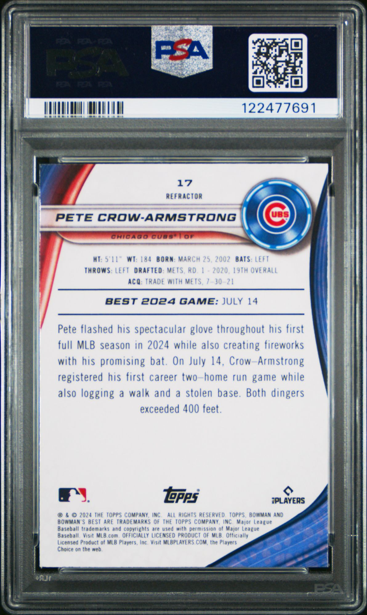 2024 Bowman's Best 17 Pete Crow-Armstrong Refractor PSA 10 product image