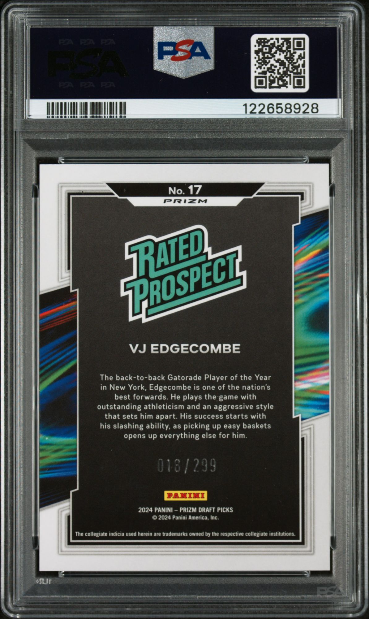 2024 Panini Prizm Draft Picks Rated Prospect 17 Vj Edgecombe Red Pulsar PSA 10 product image
