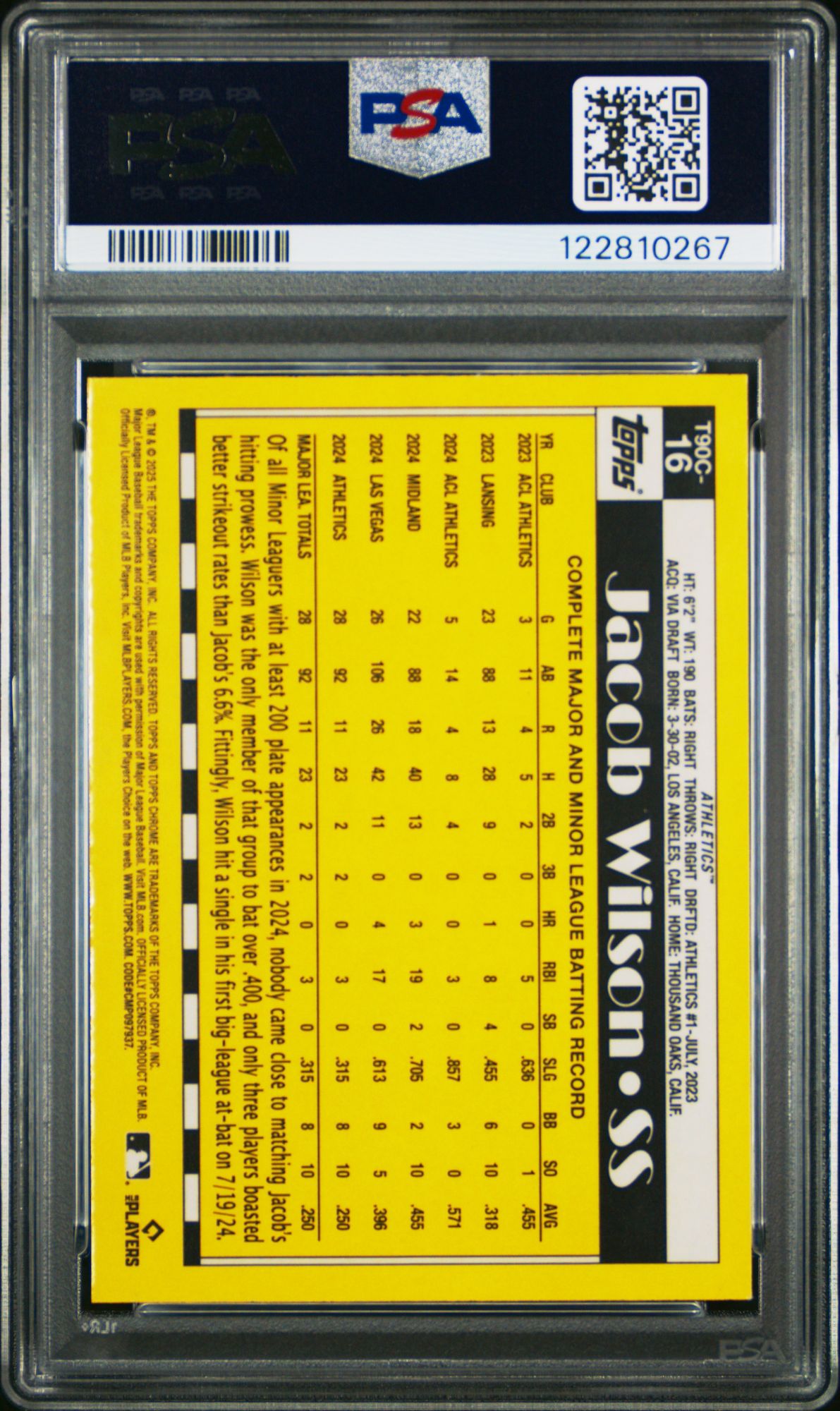 2025 Topps Silver Pack 1990 Chrome Promo 16 Jacob Wilson  PSA 10 product image