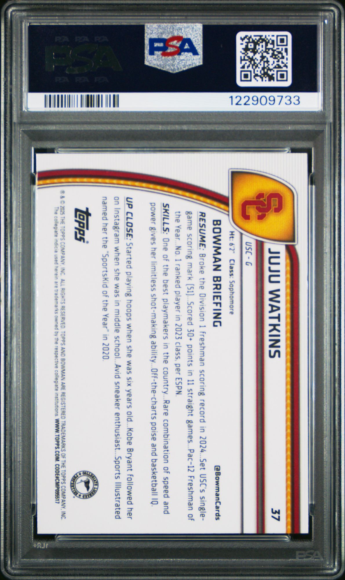2024 Bowman Chrome University 37 Juju Watkins Purple Lava PSA 10 product image