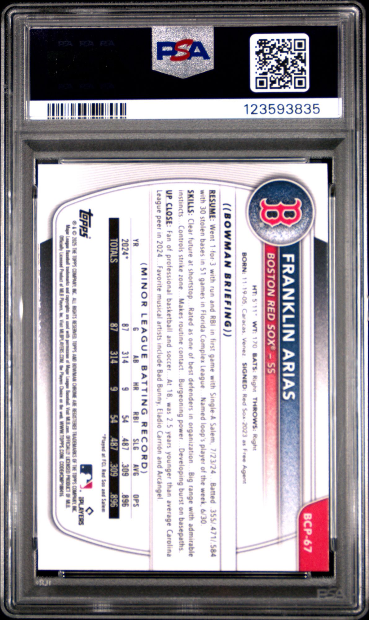 2025 Bowman Chrome Prospects BCP67 Franklin Arias Reptilian Refractor PSA 10 product image