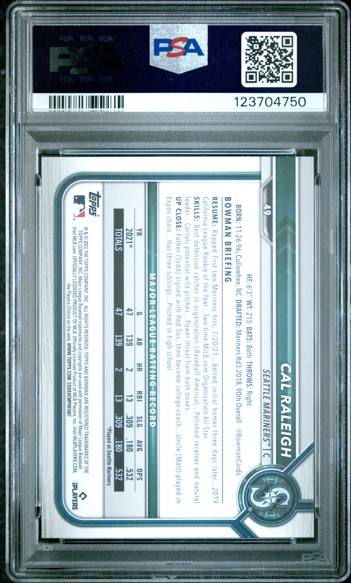2022 Bowman 49 Cal Raleigh PSA 9 product image