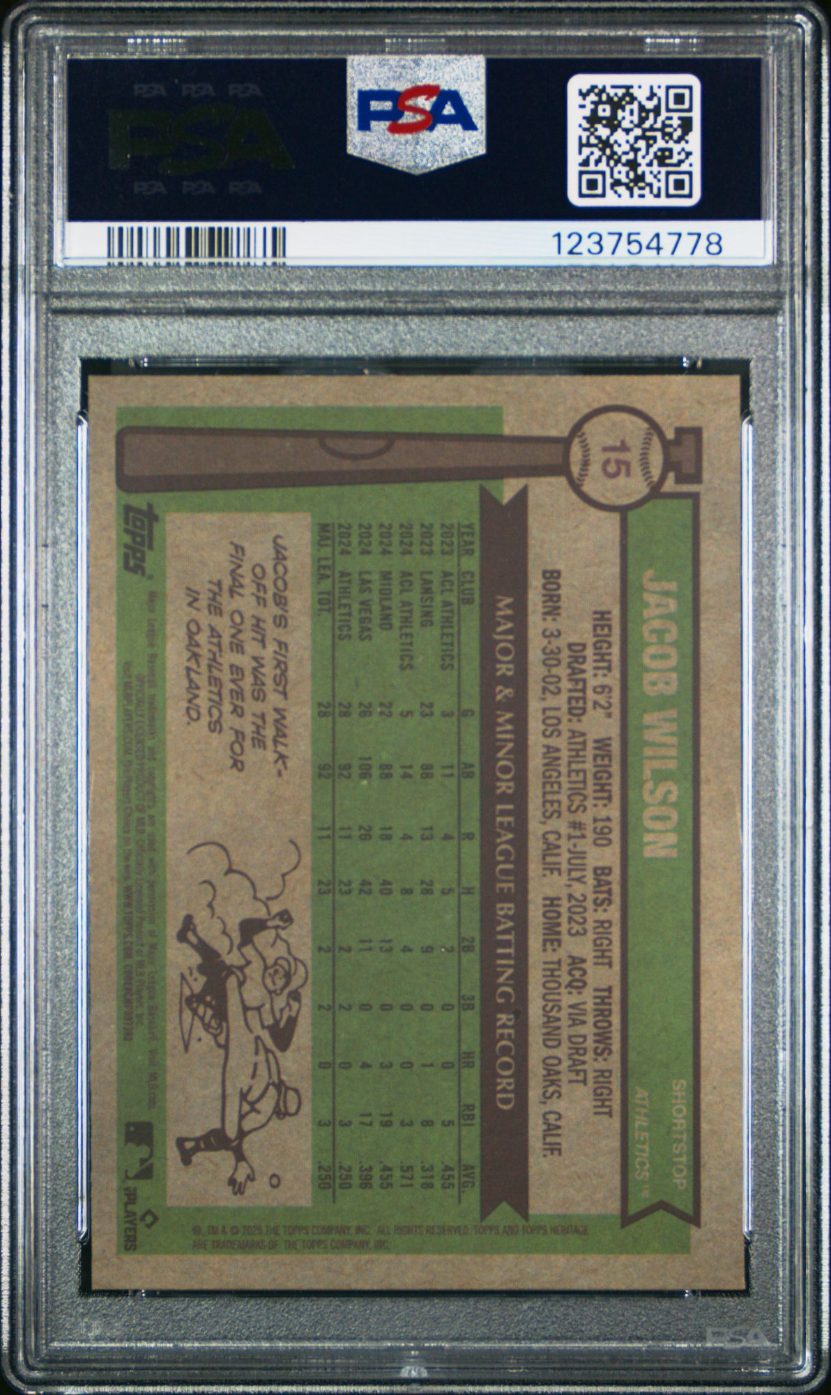 2025 Topps Heritage 15 Jacob Wilson Chrome-Light Blue Sparkle Refractor PSA 9 product image