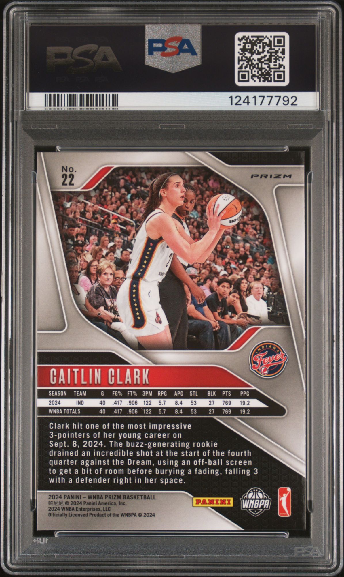 2024 Panini Prizm WNBA 22 Caitlin Clark Ice PSA 9 product image