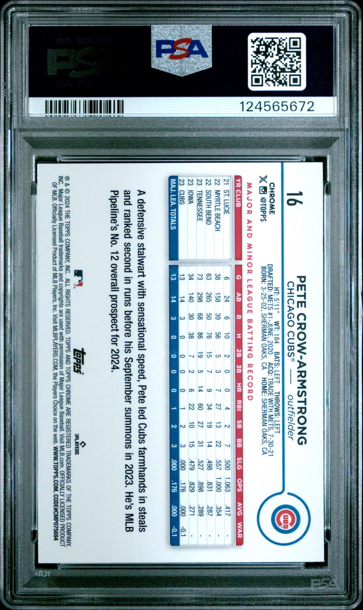 2024 Topps Chrome 16 Pete Crow-Armstrong Prism Refractor PSA 10 product image