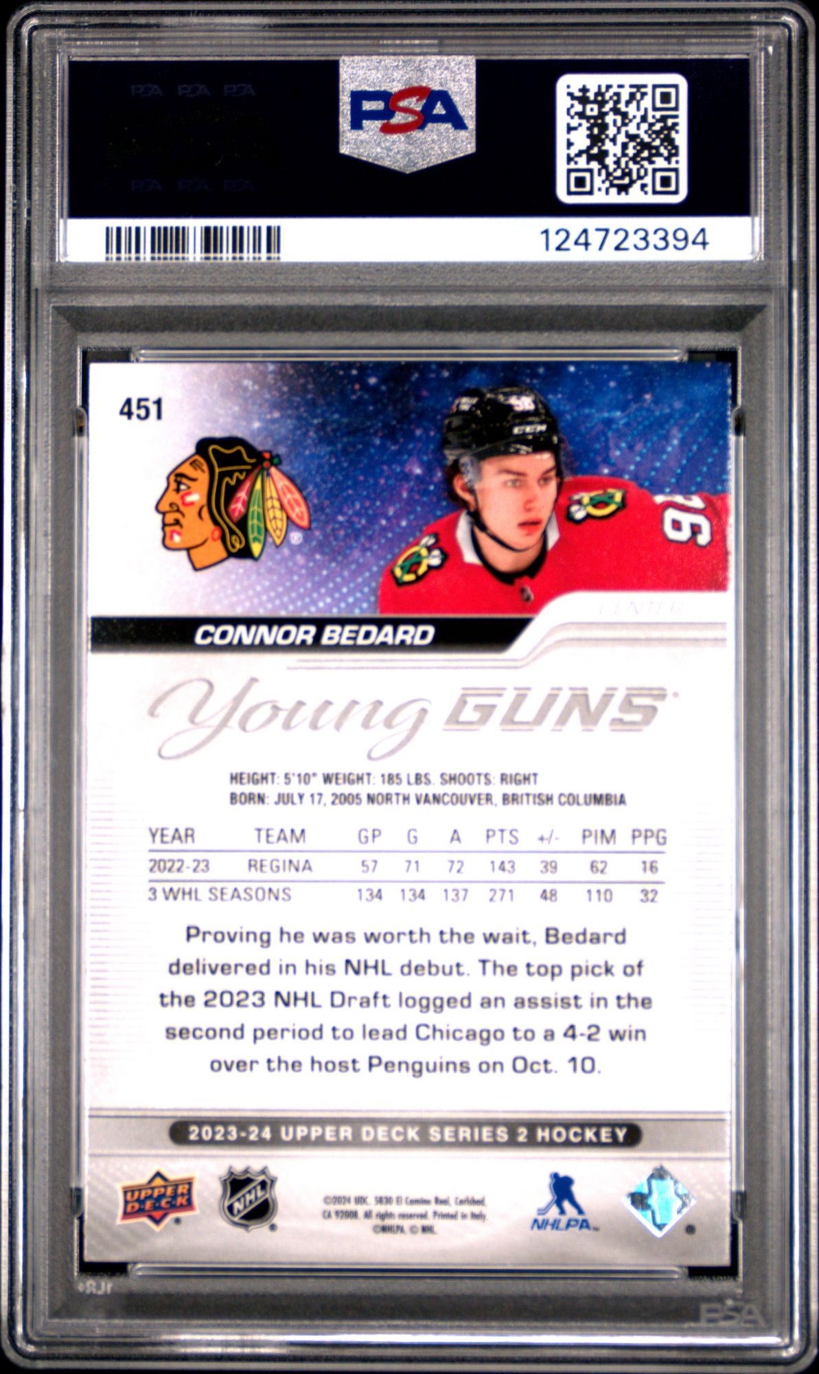 2023 Upper Deck 451 Connor Bedard PSA 9 product image