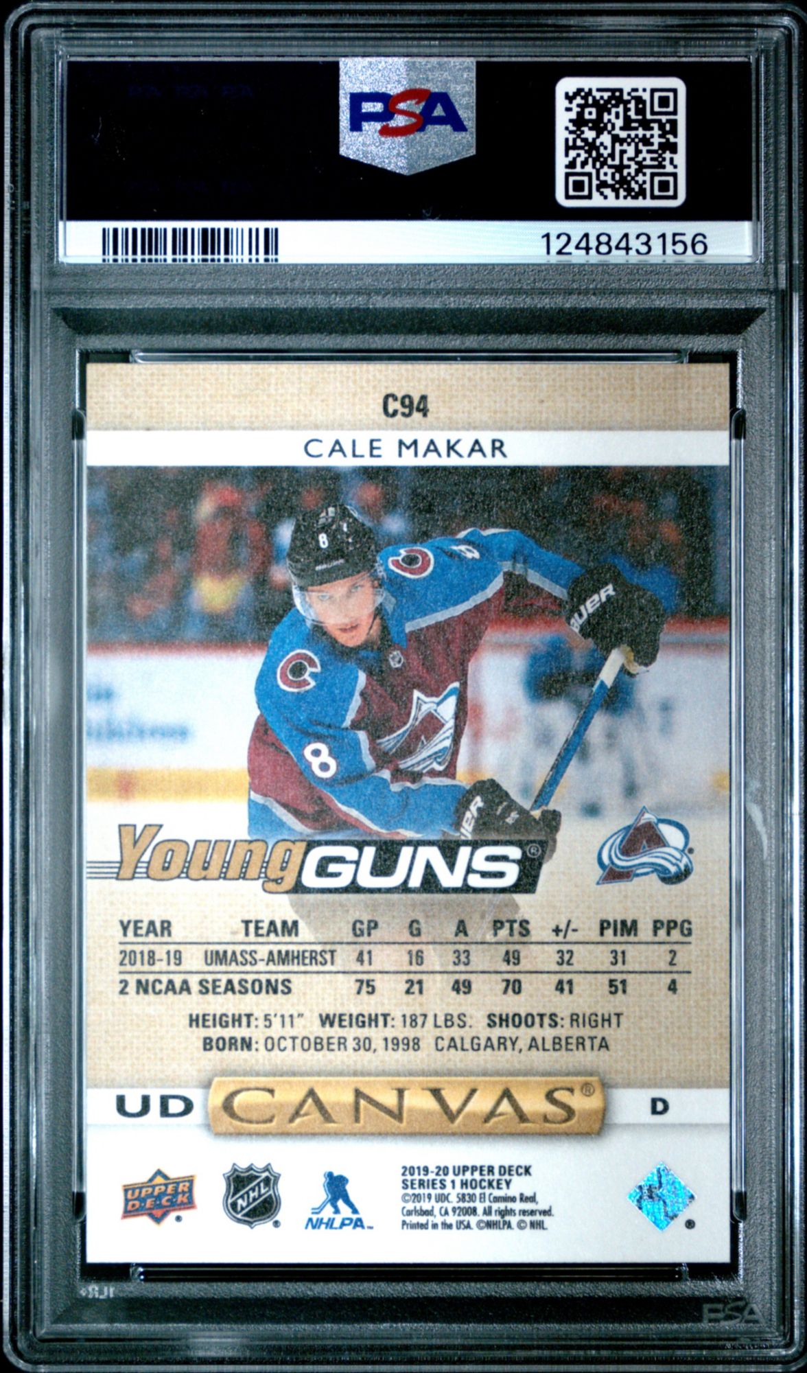 2019 Upper Deck Canvas C94 Cale Makar PSA 10 product image