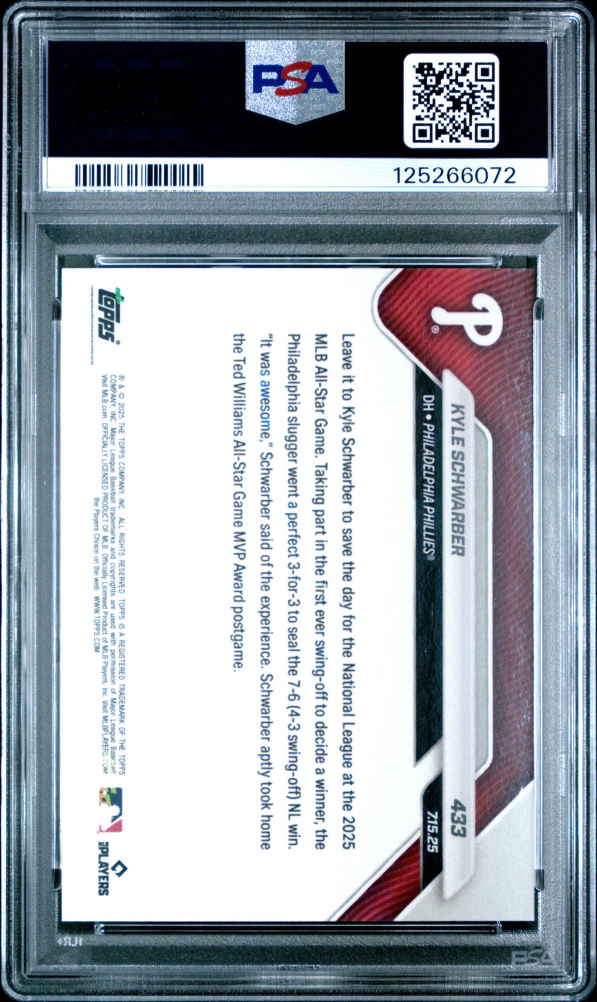 2025 Topps Now 433 Kyle Schwarber PSA 10 product image