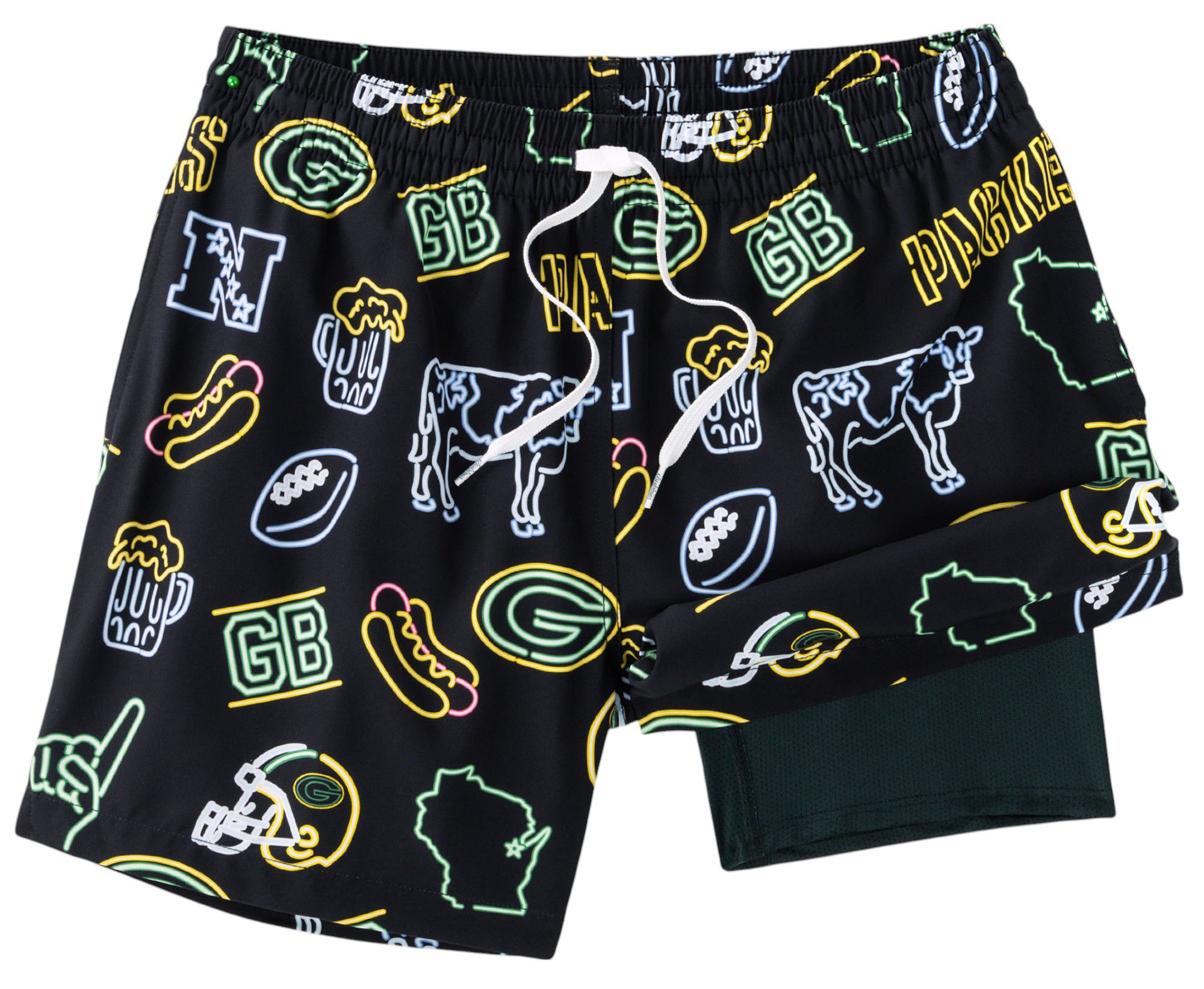 Chubbies Adult Green Bay Packers Neon Dark Green 5.5" Lined Swim Trunks product image