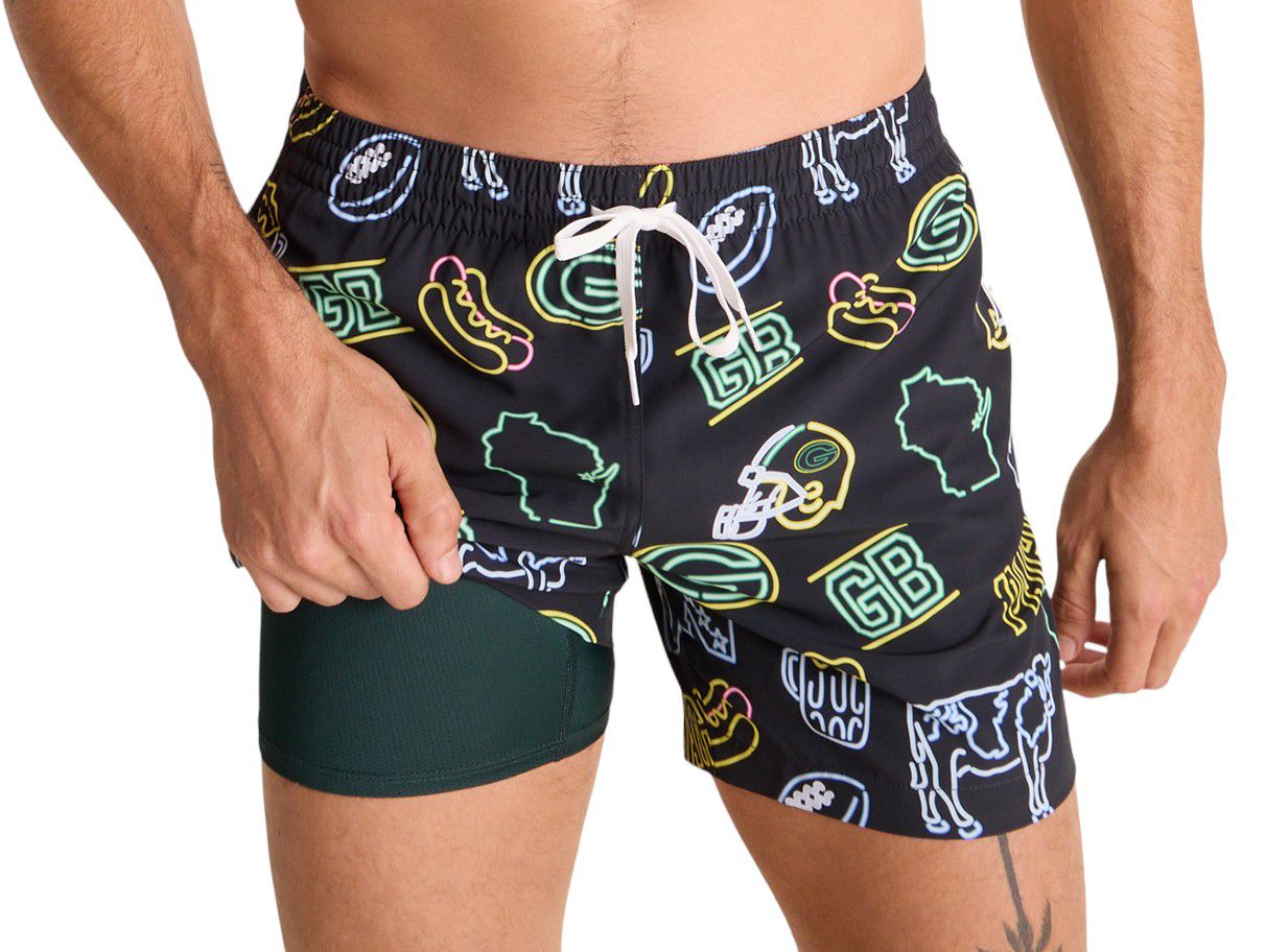 Chubbies Adult Green Bay Packers Neon Dark Green 5.5" Lined Swim Trunks product image