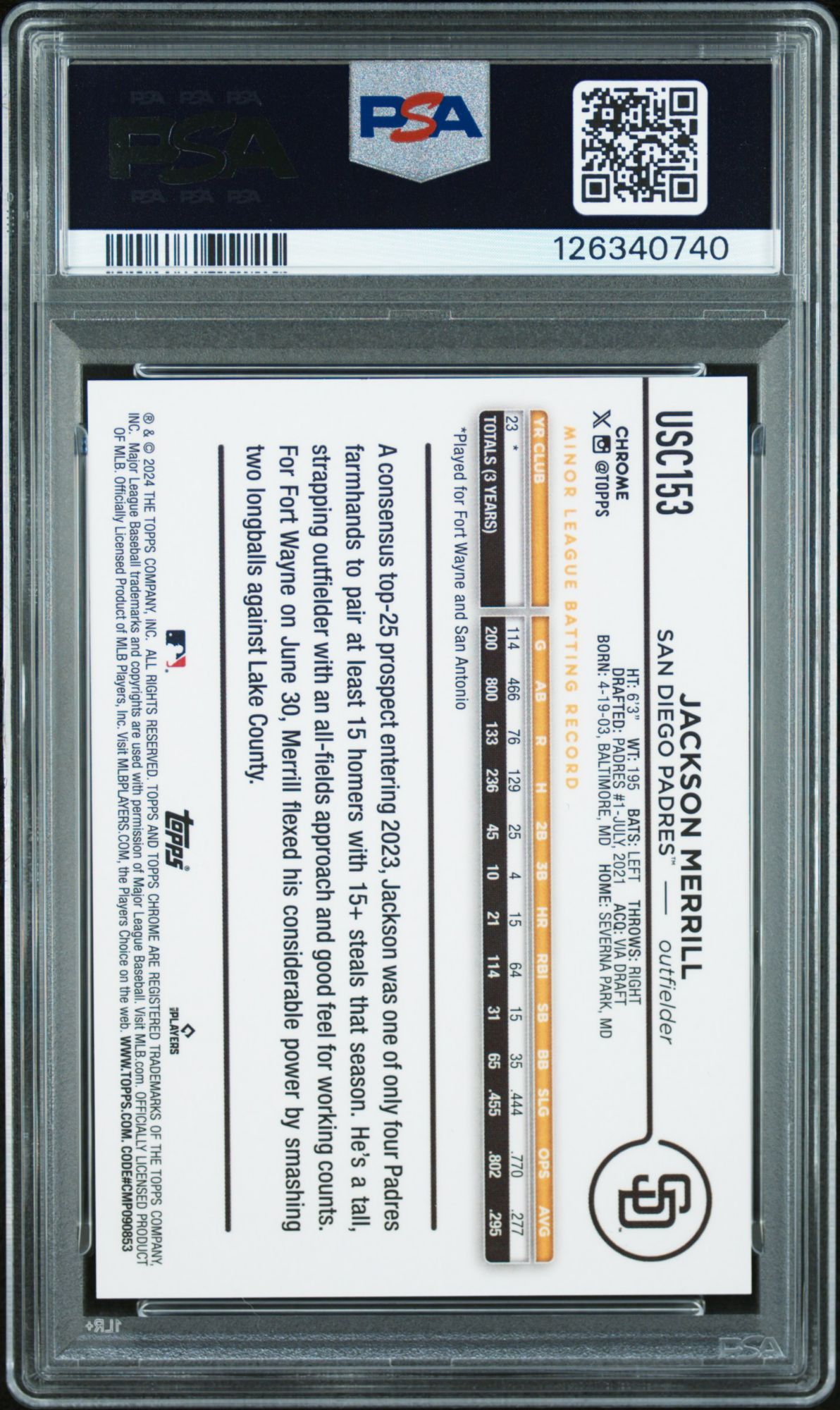 2024 Topps Chrome Update USC153 Jackson Merrill SP-Green Speckle PSA 9 product image