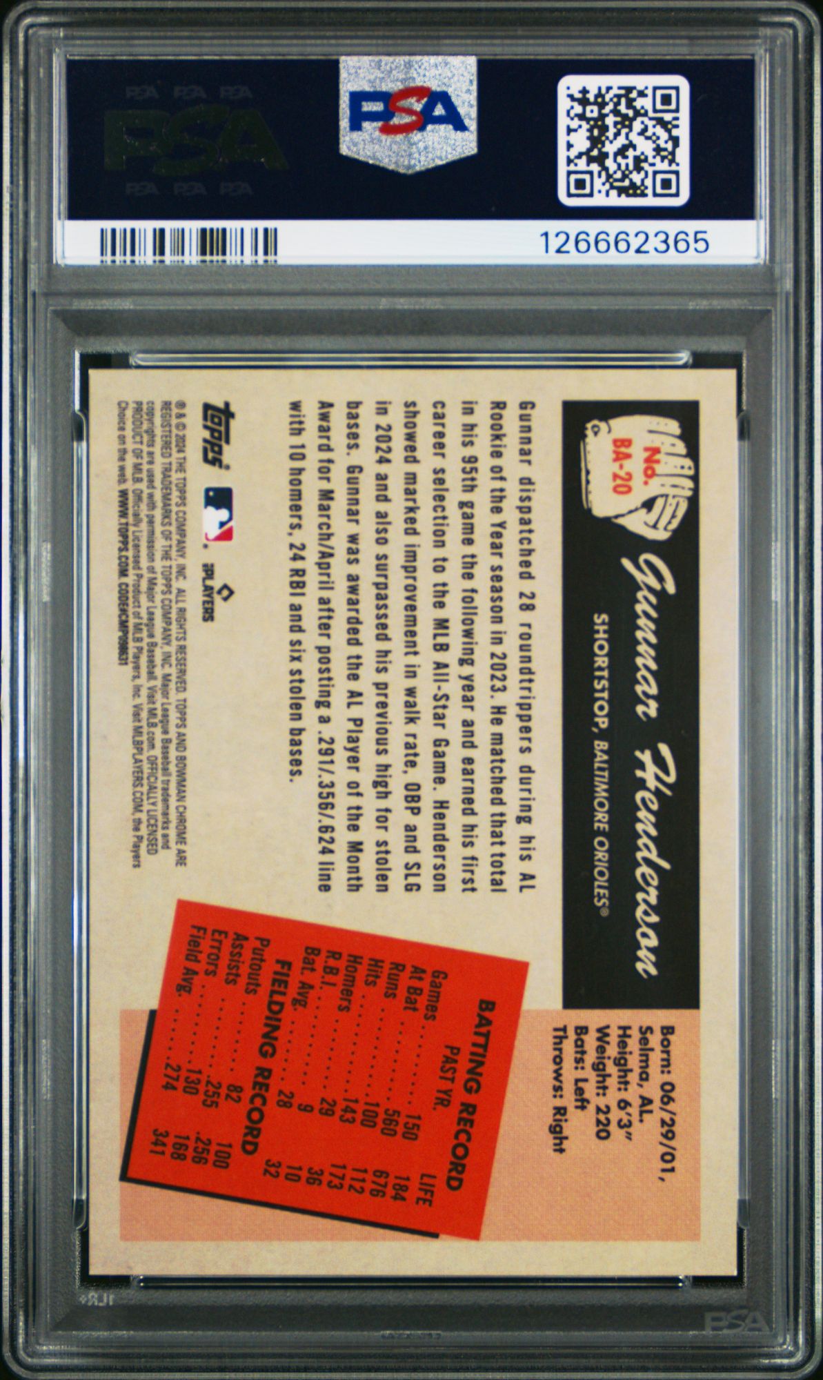2024 Bowman's Best 1955 Bowman Anime BA20 Gunnar Henderson PSA 9 product image