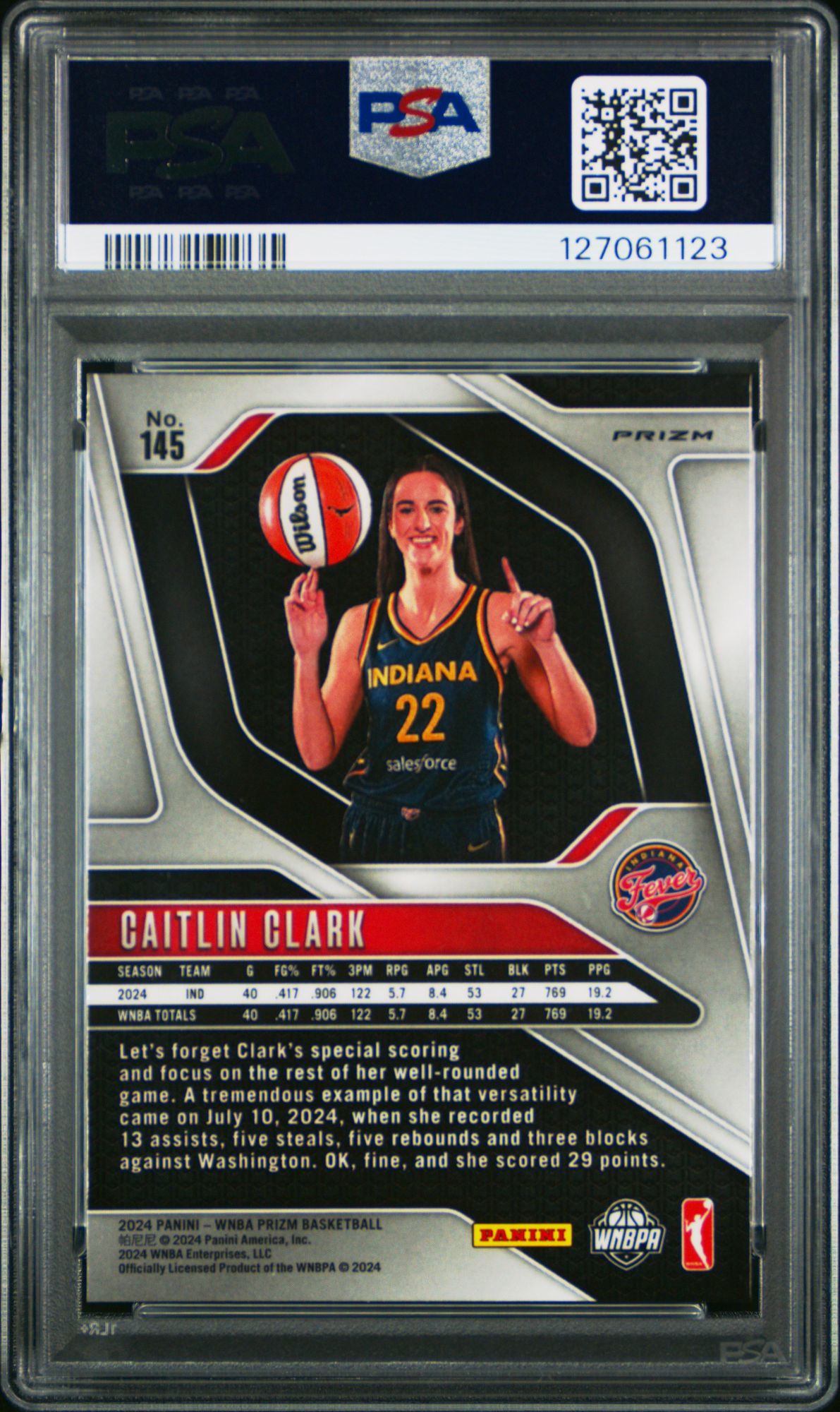 2024 Panini Prizm WNBA 145 Caitlin Clark Blue Velocity PSA 9 product image