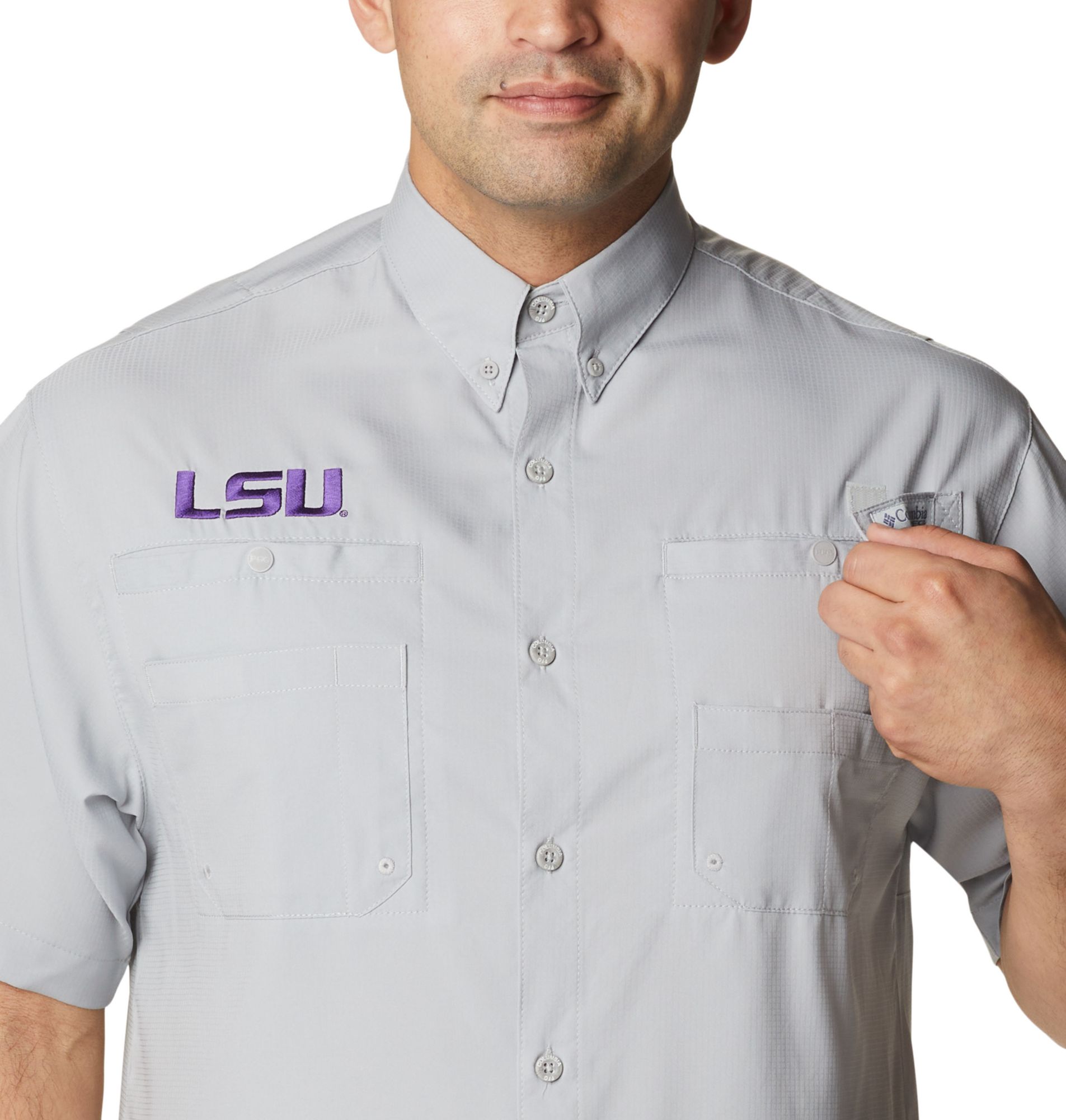 Columbia Men's LSU Tigers Grey Tamiami Button-Down Performance Shirt product image