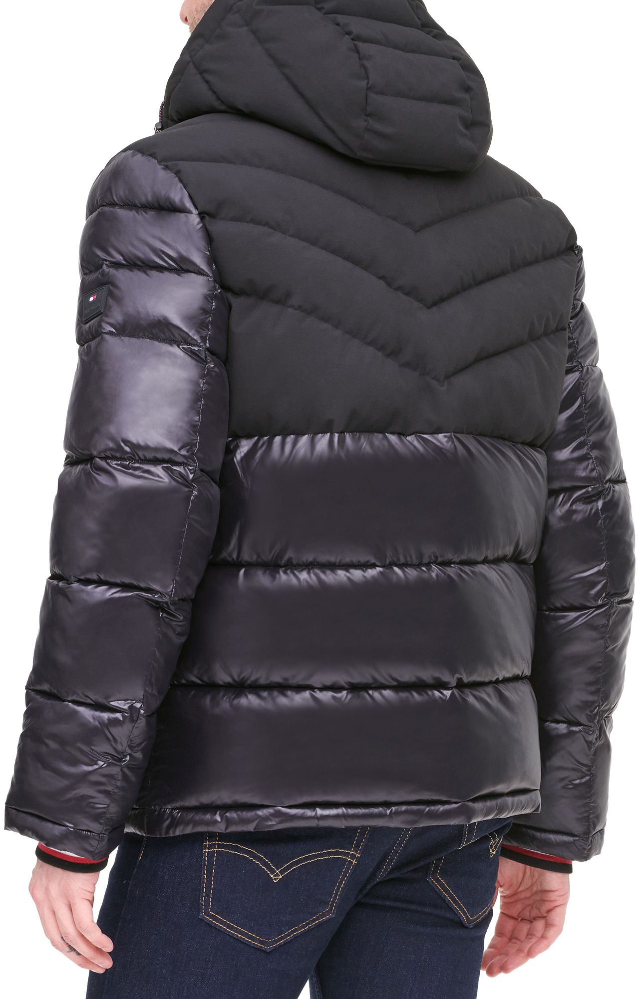 tommy hilfiger black shiny puffer jacket