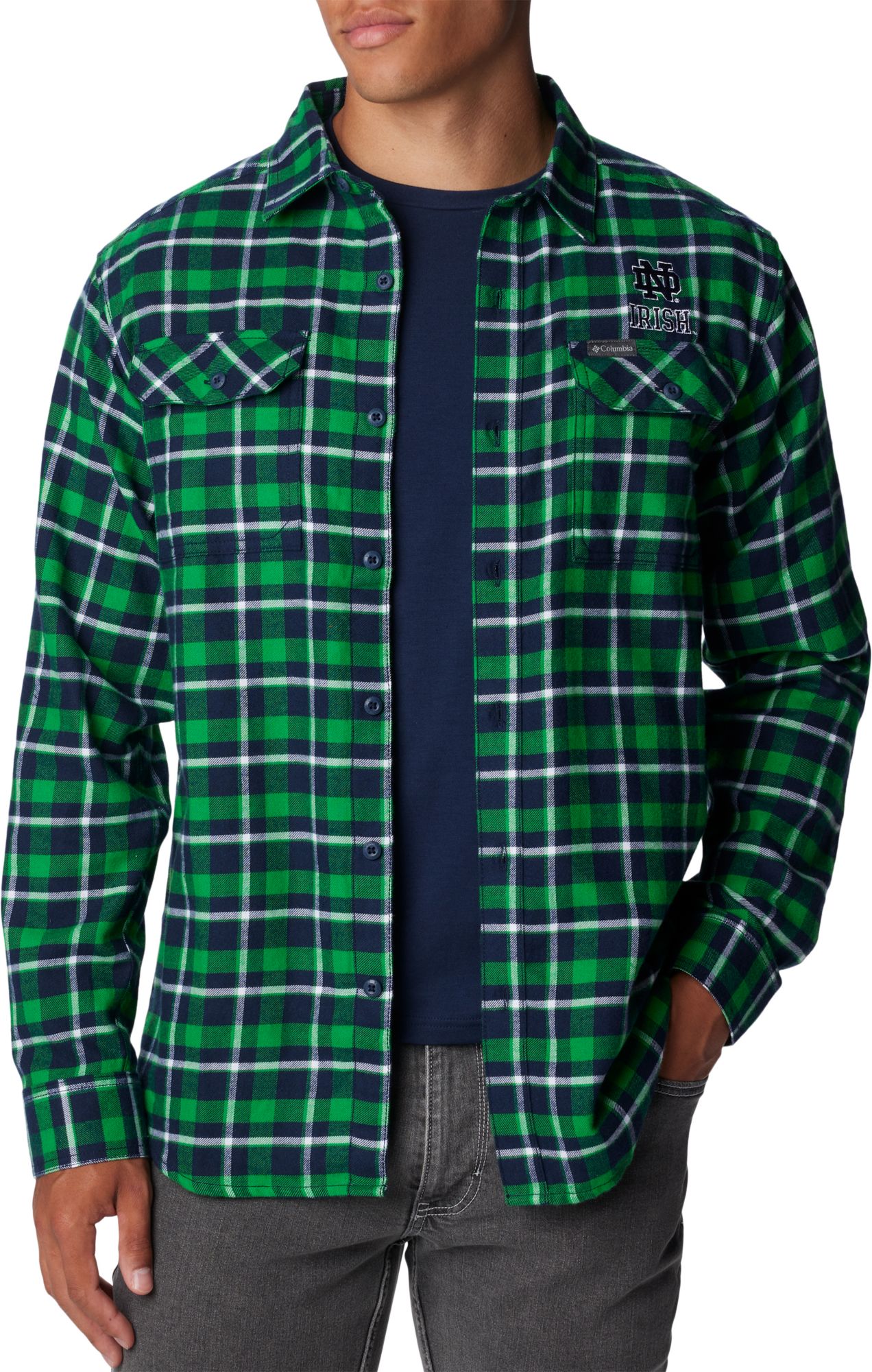 Columbia Men's Notre Dame Fighting Irish Green Plaid Flare Gun Flannel Button Down Long Sleeve Shirt product image