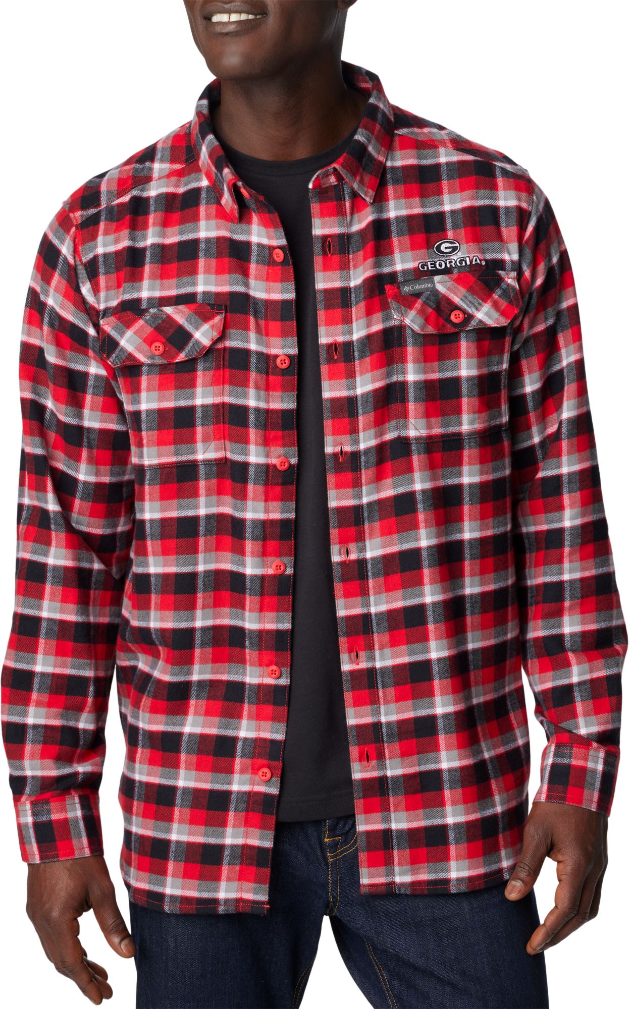 Columbia Men's Georgia Bulldogs Red Plaid Flare Gun Flannel Button Down Long Sleeve Shirt product image