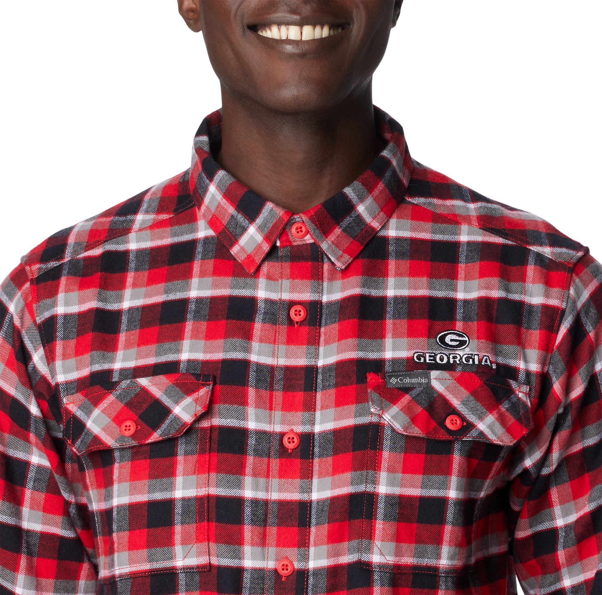 Columbia Men's Georgia Bulldogs Red Plaid Flare Gun Flannel Button Down Long Sleeve Shirt product image