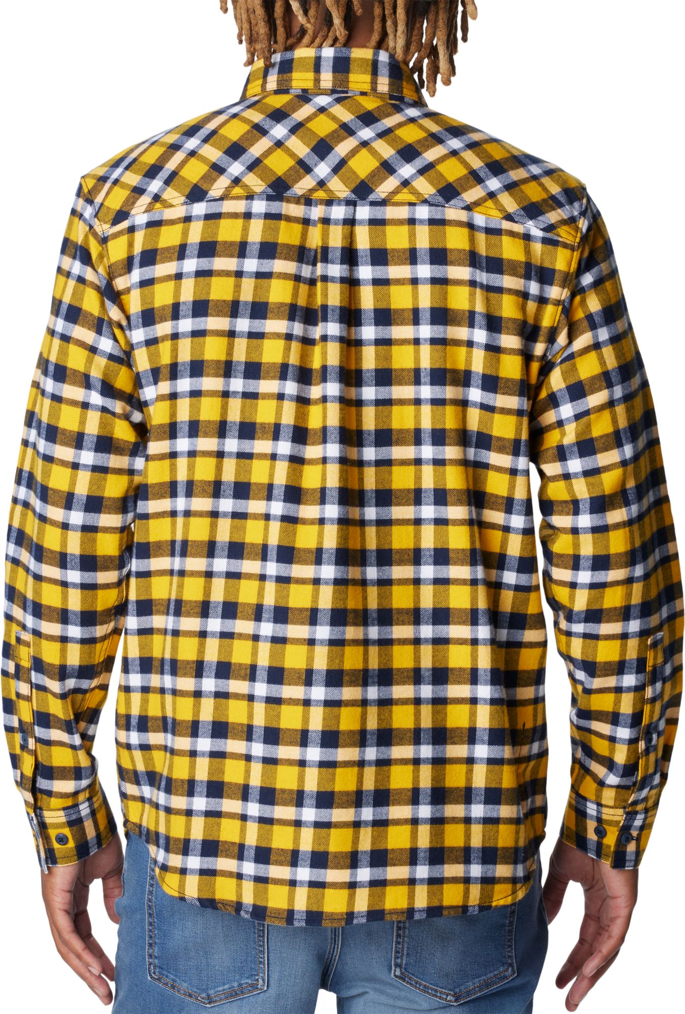 Columbia Men's West Virginia Mountaineers Gold Plaid Flare Gun Flannel Button Down Long Sleeve Shirt