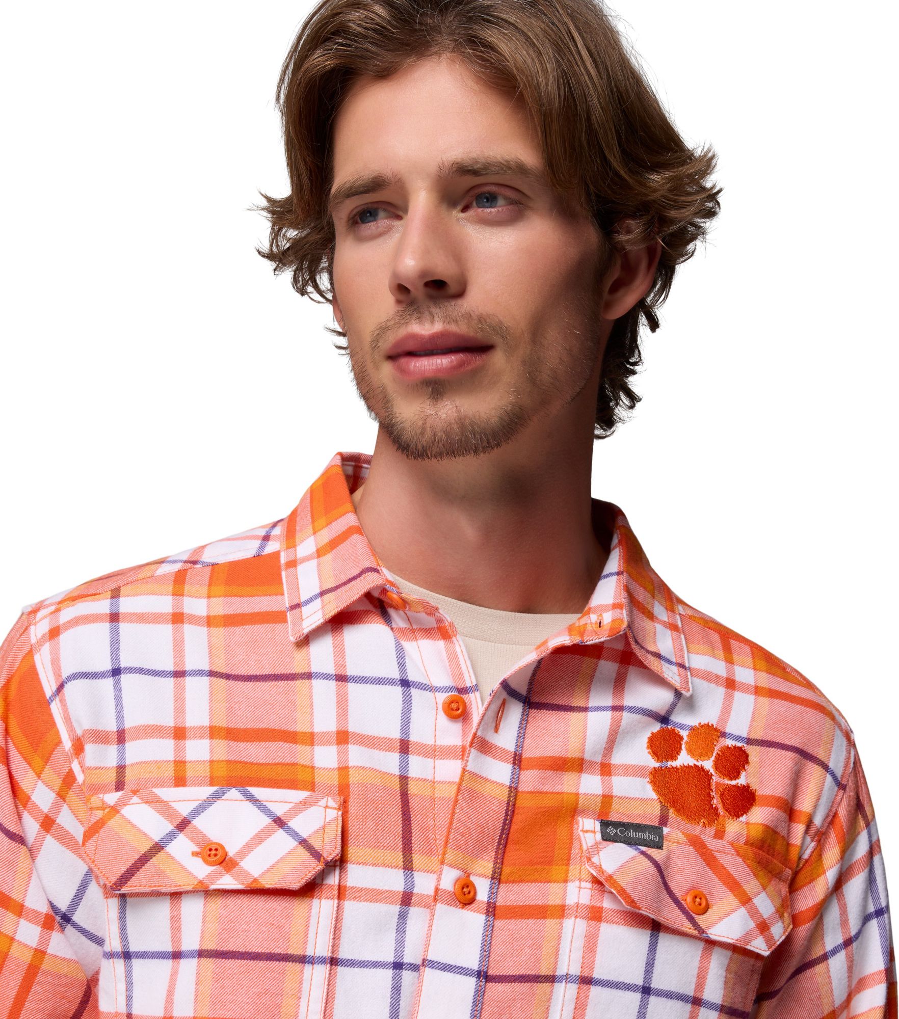 Columbia Men's Clemson Tigers Orange Flare Gun Flannel Long Sleeve Shirt product image