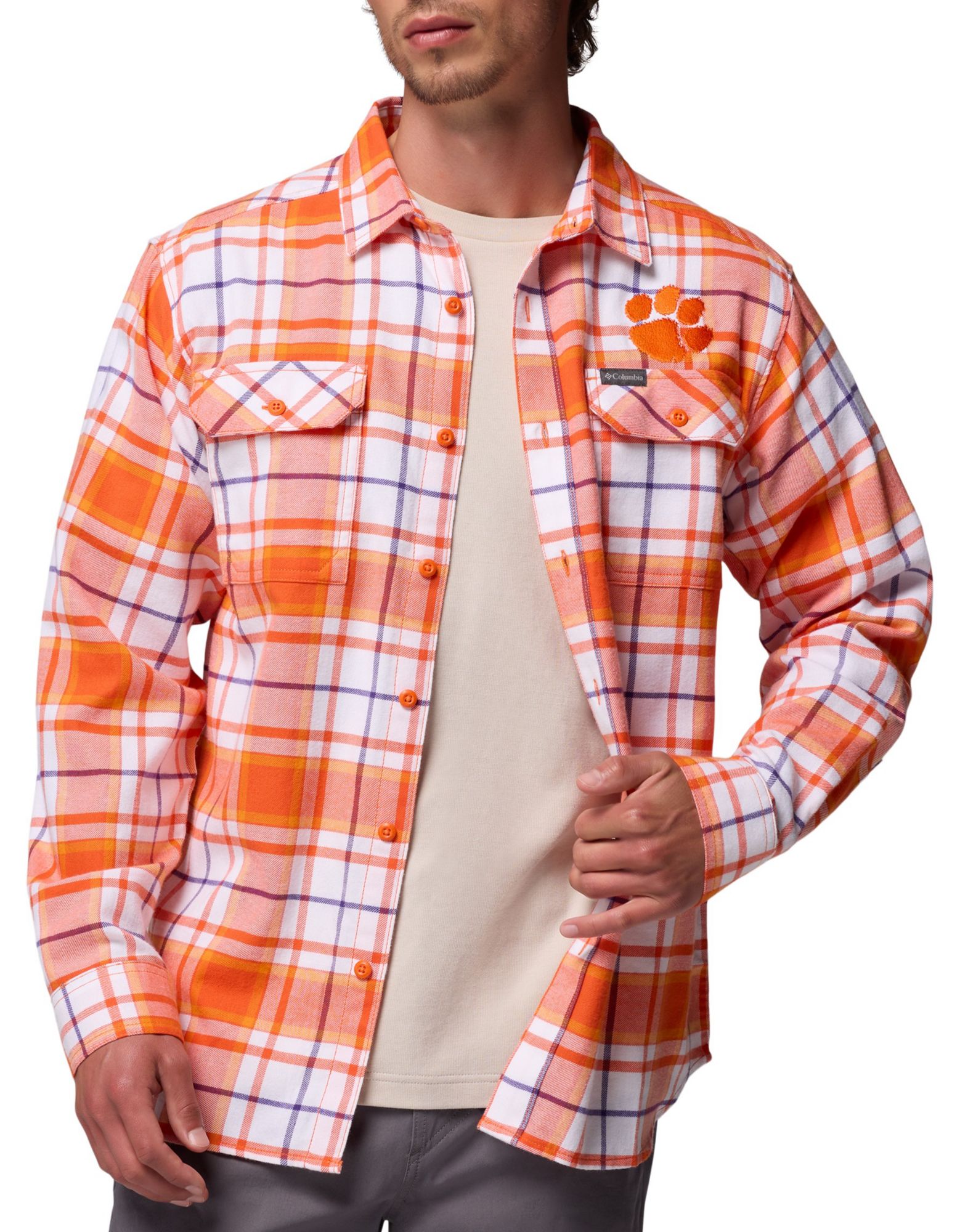 Columbia Men's Clemson Tigers Orange Flare Gun Flannel Long Sleeve Shirt product image