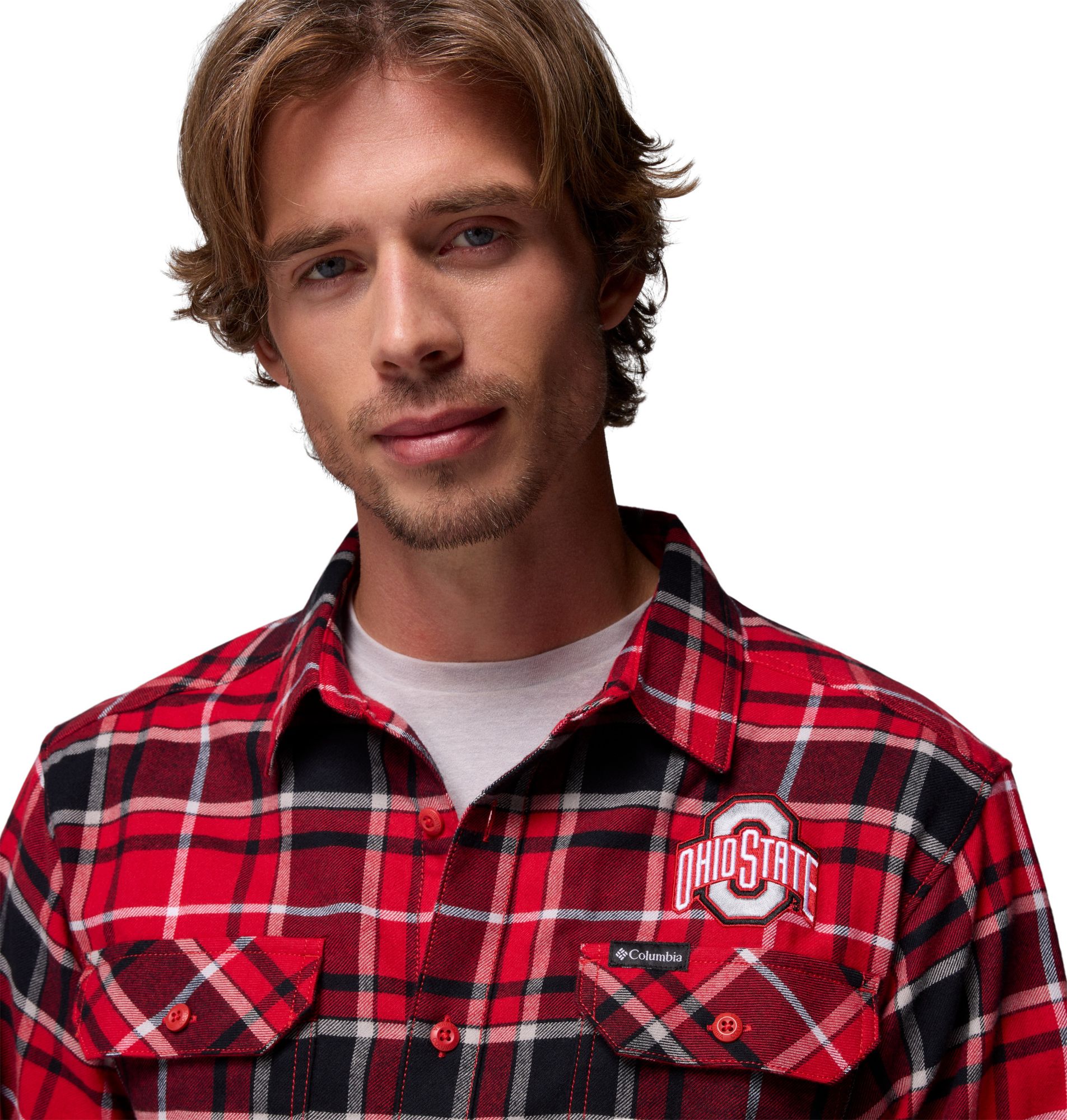 Columbia Men's Ohio State Buckeyes Red Flare Gun Flannel Long Sleeve Shirt product image
