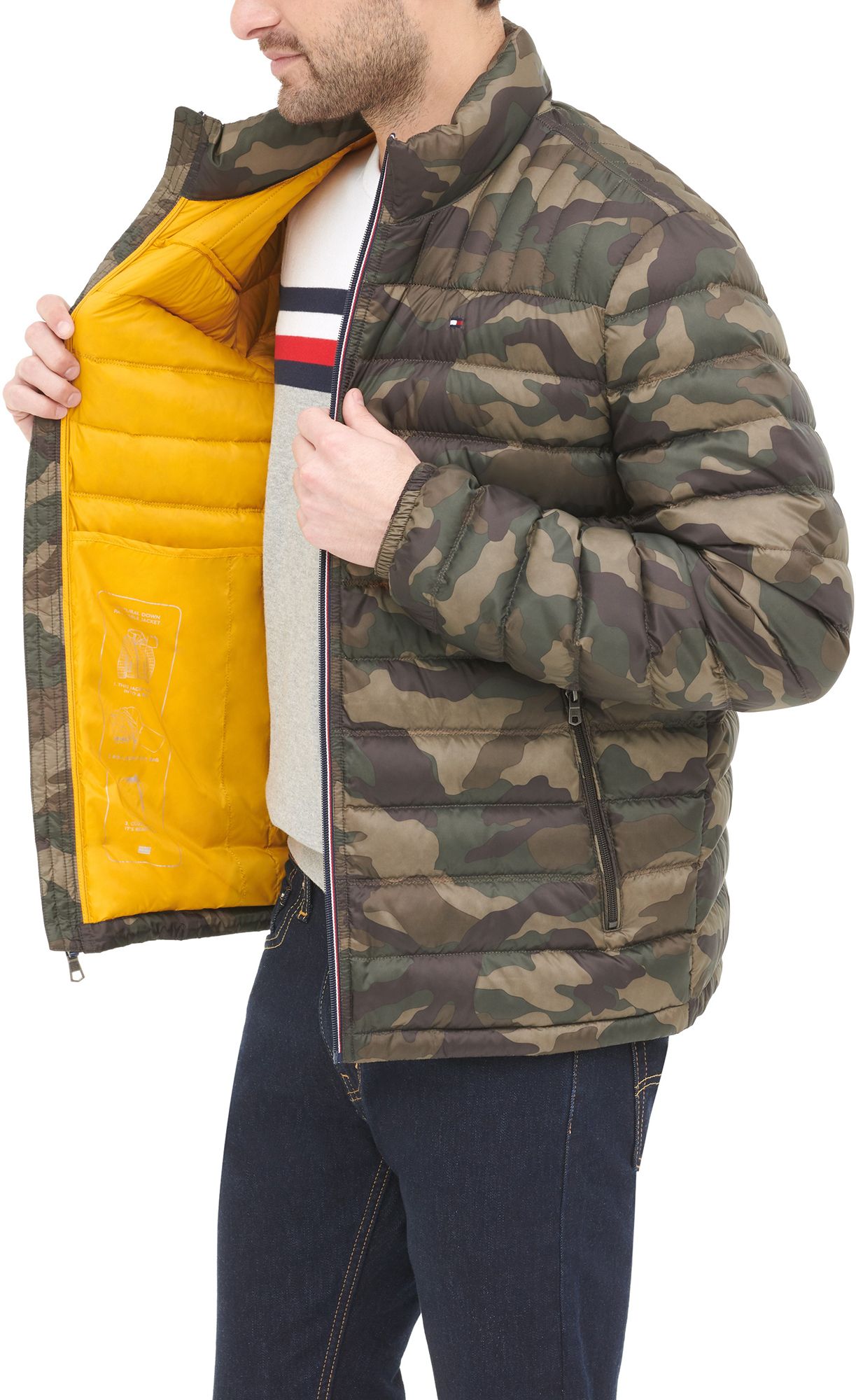 tommy hilfiger men's down quilted packable logo jacket