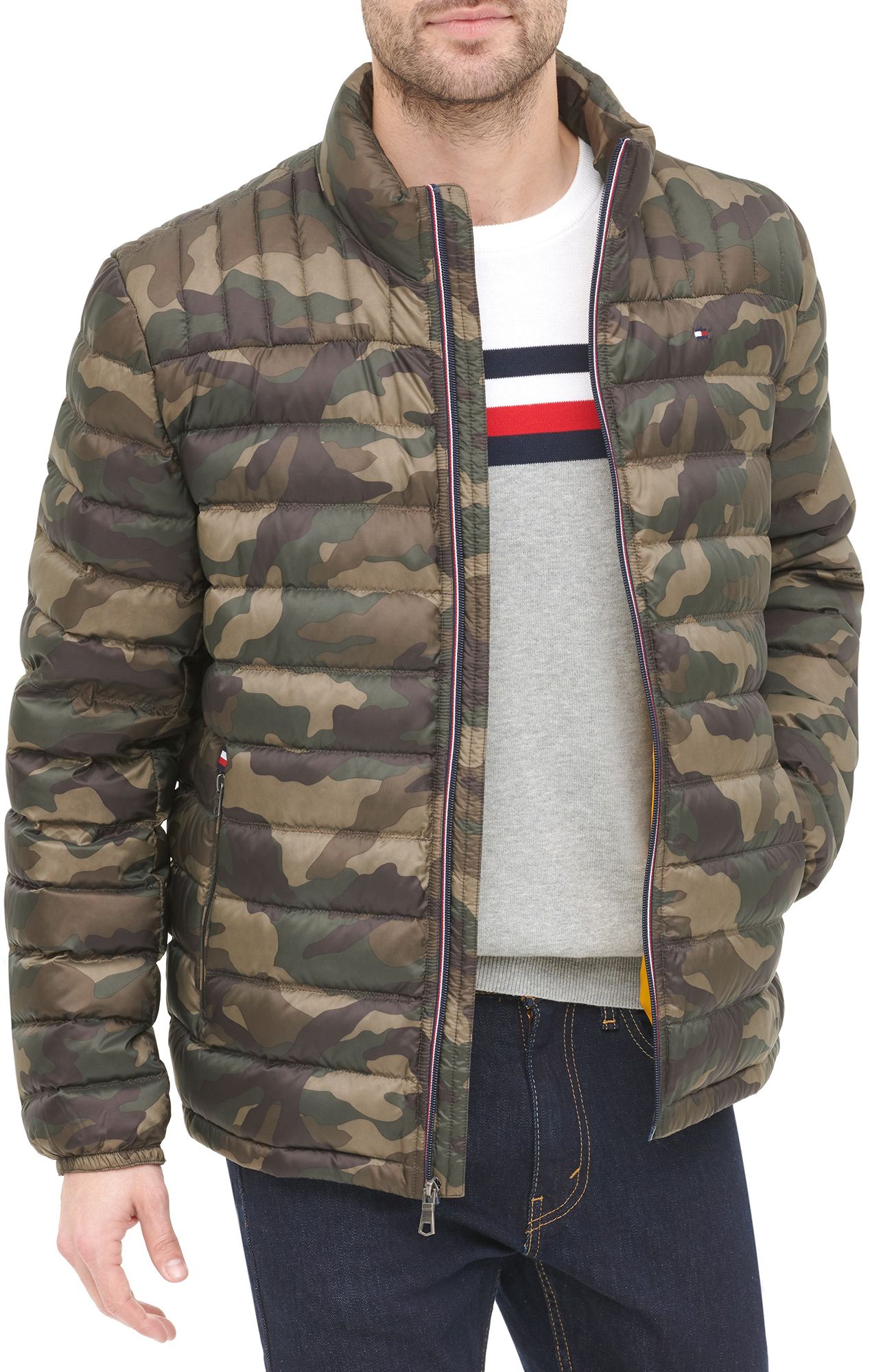 men's down quilted packable logo jacket