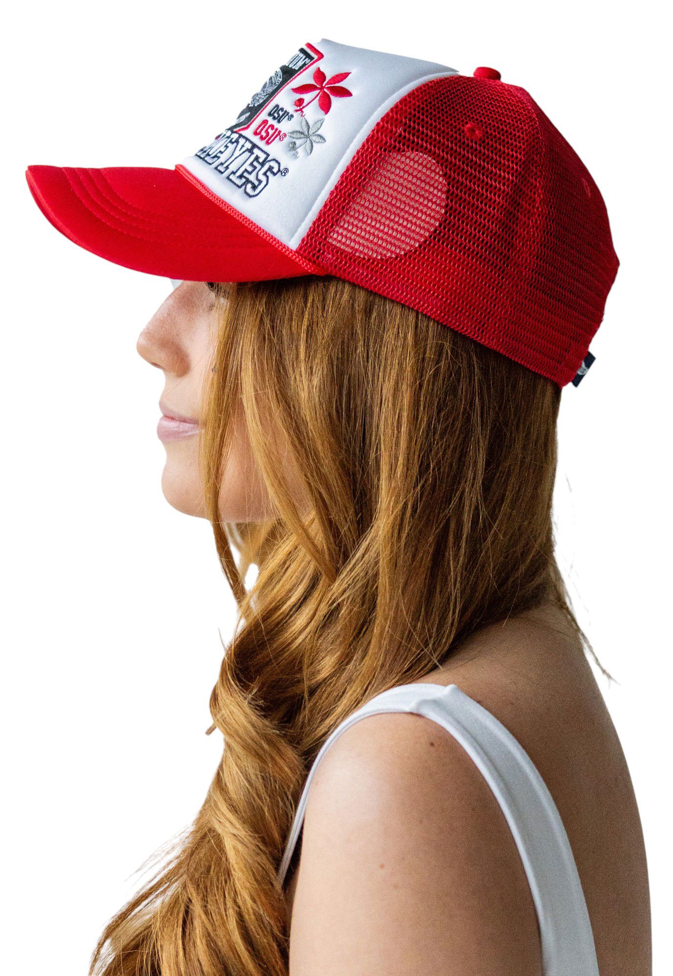 Gameday Social Women's Ohio State Buckeyes Red Layered Patch Foam Trucker Hat product image