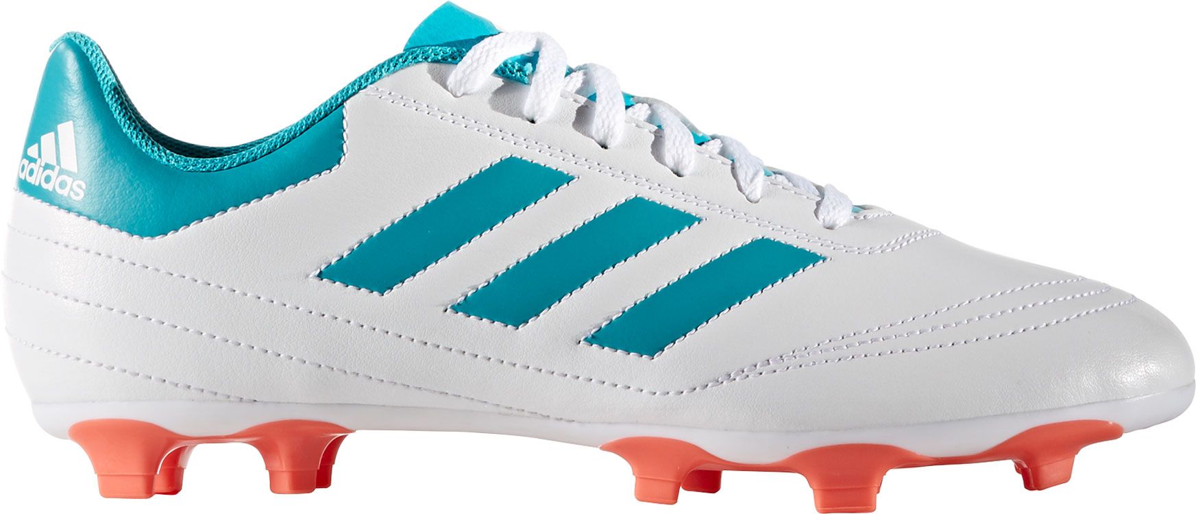 white and blue adidas soccer cleats