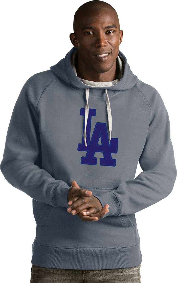 Men's Antigua Black Los Angeles Dodgers Team Logo Victory Full-Zip Hoodie