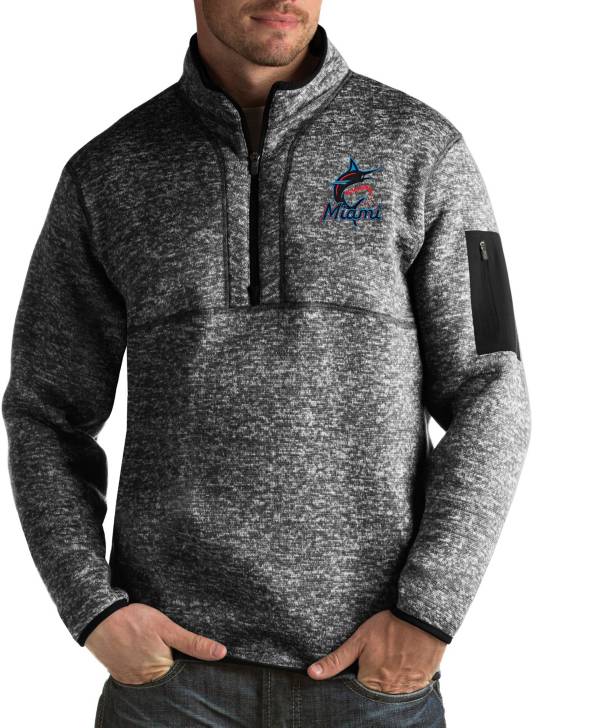 Antigua Men's Miami Marlins Fortune Black Half-Zip Pullover