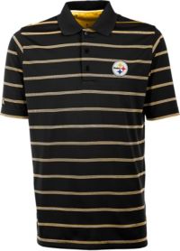 Antiqua Men's Pittsburgh Steelers Black Deluxe Polo  DICK 