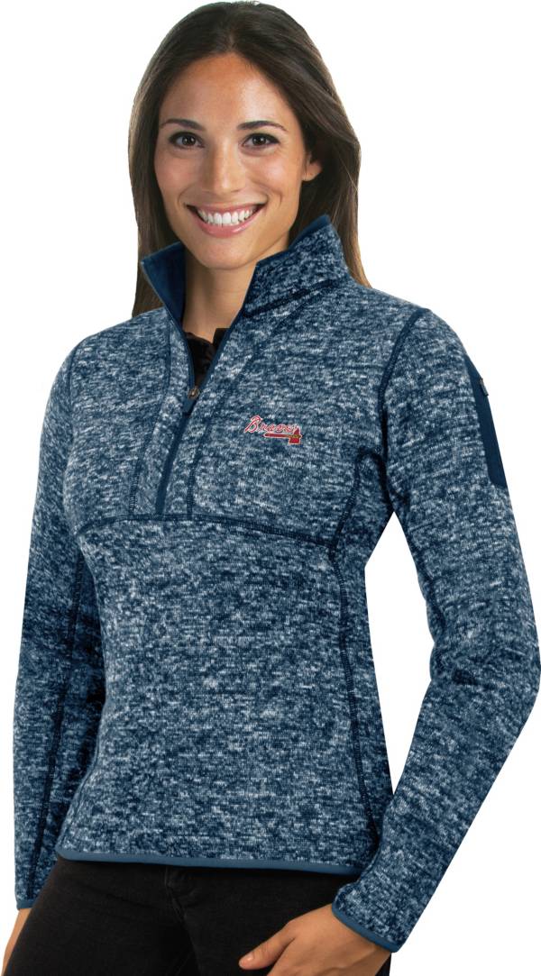 Antigua Women's Atlanta Braves Navy Fortune Half-Zip Pullover