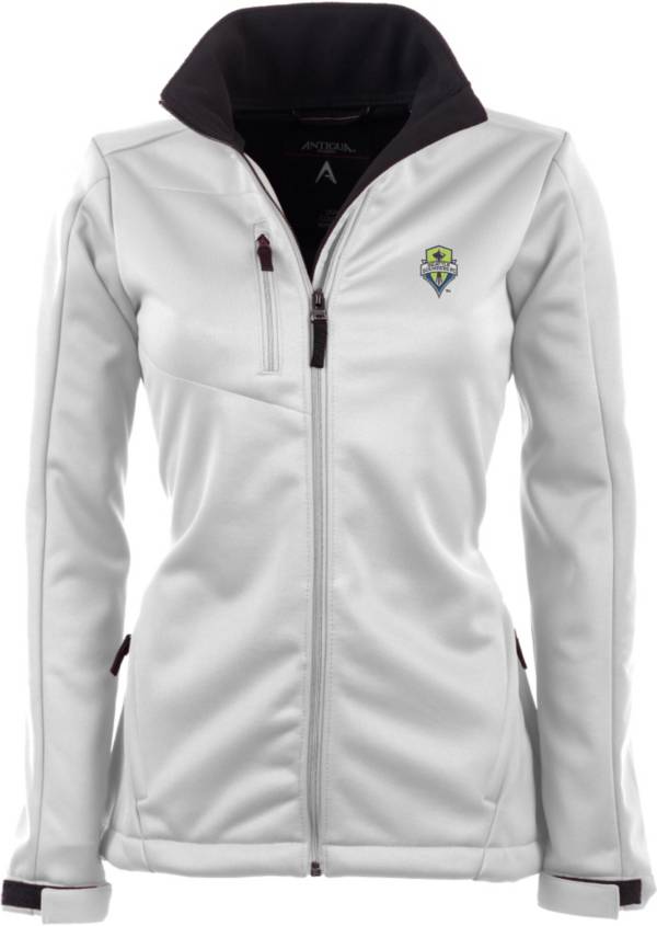 Antigua Women's Seattle Sounders Traverse White Soft-Shell Full-Zip Jacket