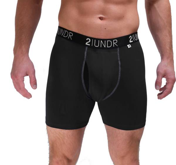 2UNDR Mens Night Shift 6 Boxer Brief Underwear (Black Lines