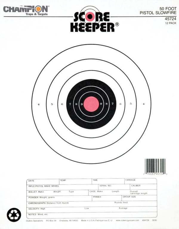 Champion Targets Scorekeeper 50ft Slow Fire Pistol Paper Target- 12 Pack product image