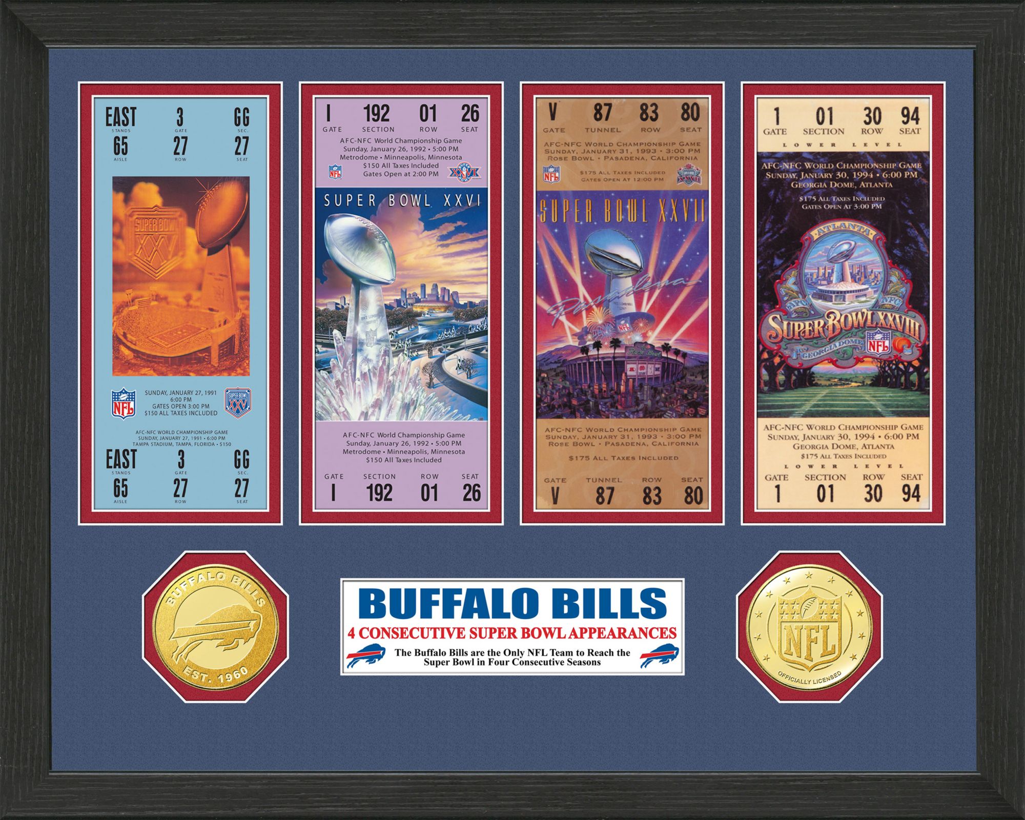 The Highland Mint Buffalo Bills 4 Consecutive Super Bowl Appearances Ticket Collection