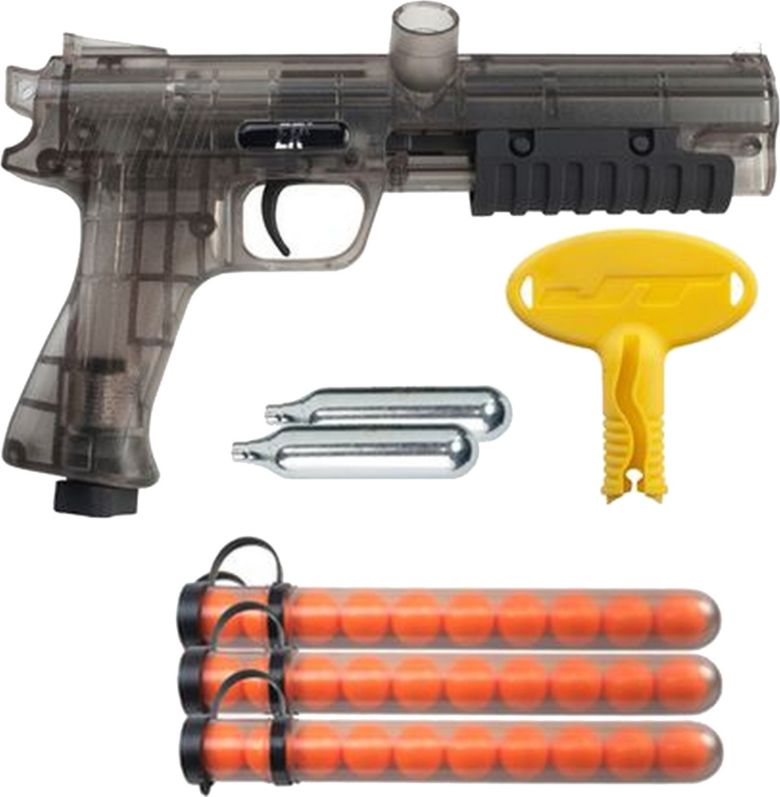 Paintball gun and orange pellets