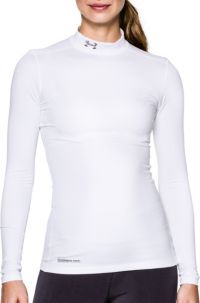 Womens Under Armour Medium Mock Neck Long Sleeve Shirt Compression Pink  Coldgear