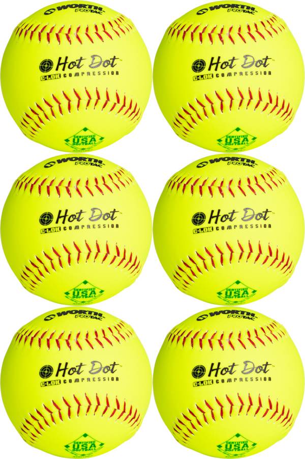 Worth 12" USA Hot Dot Slowpitch Softballs 6 Pack Dick's Sporting Goods