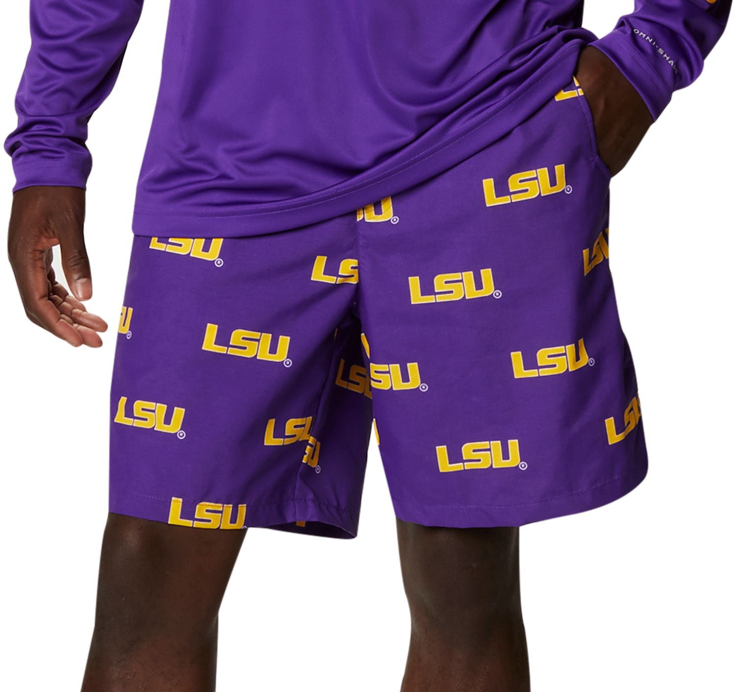 Columbia Men's LSU Tigers Purple Backcast II Printed Performance Shorts product image